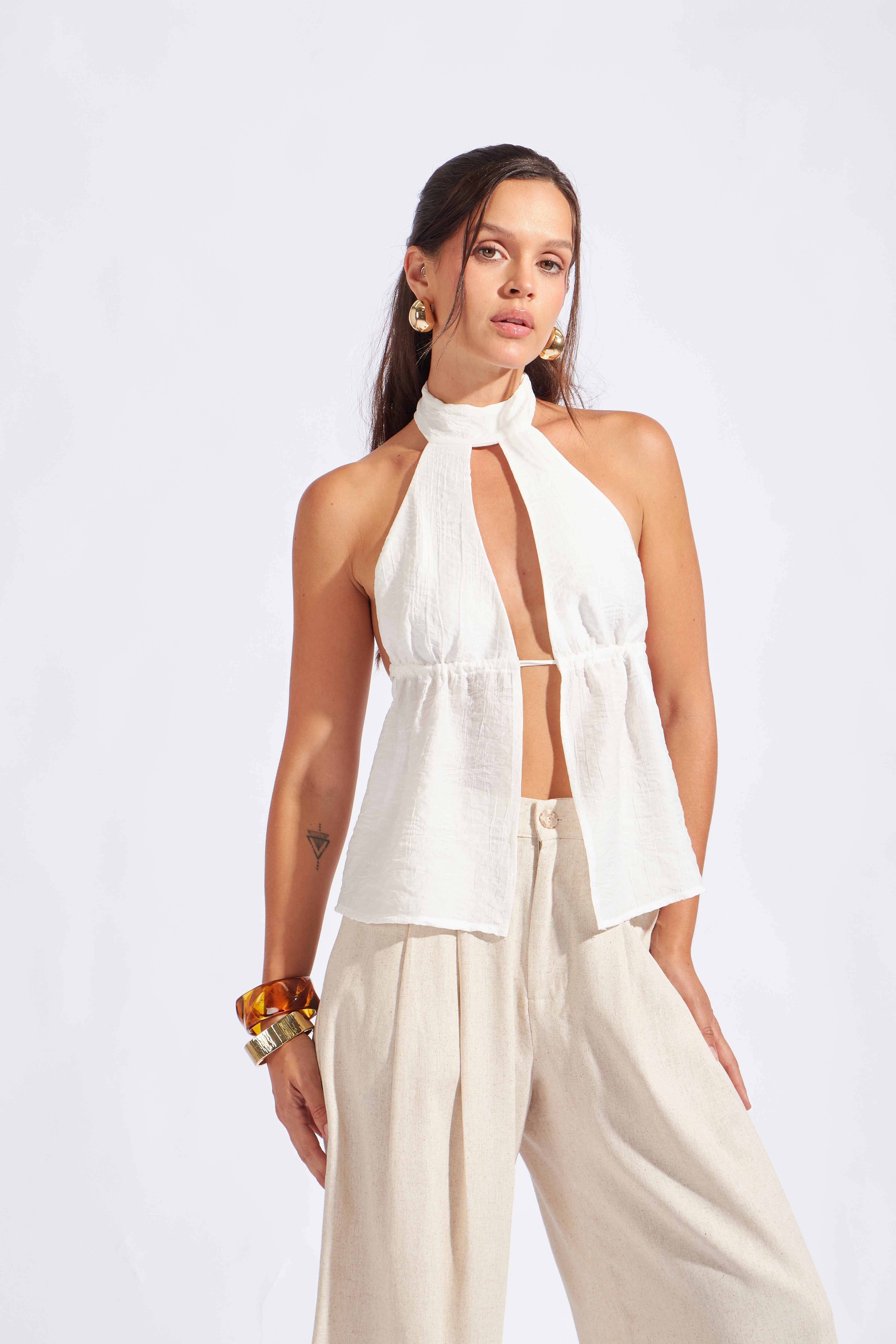 Top Textura Cuello Halter - Perla