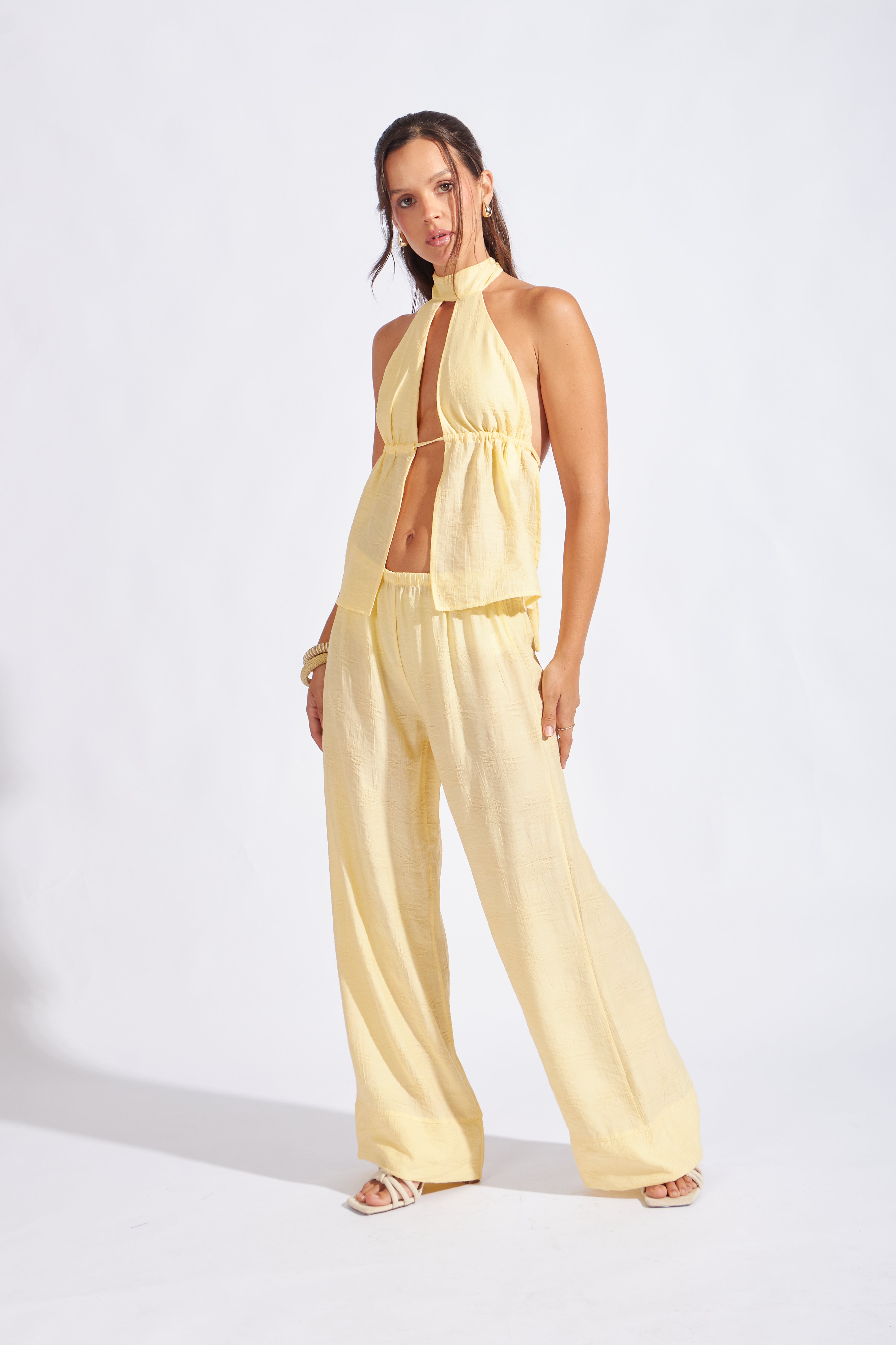 Top Textura Cuello Halter - Amarillo