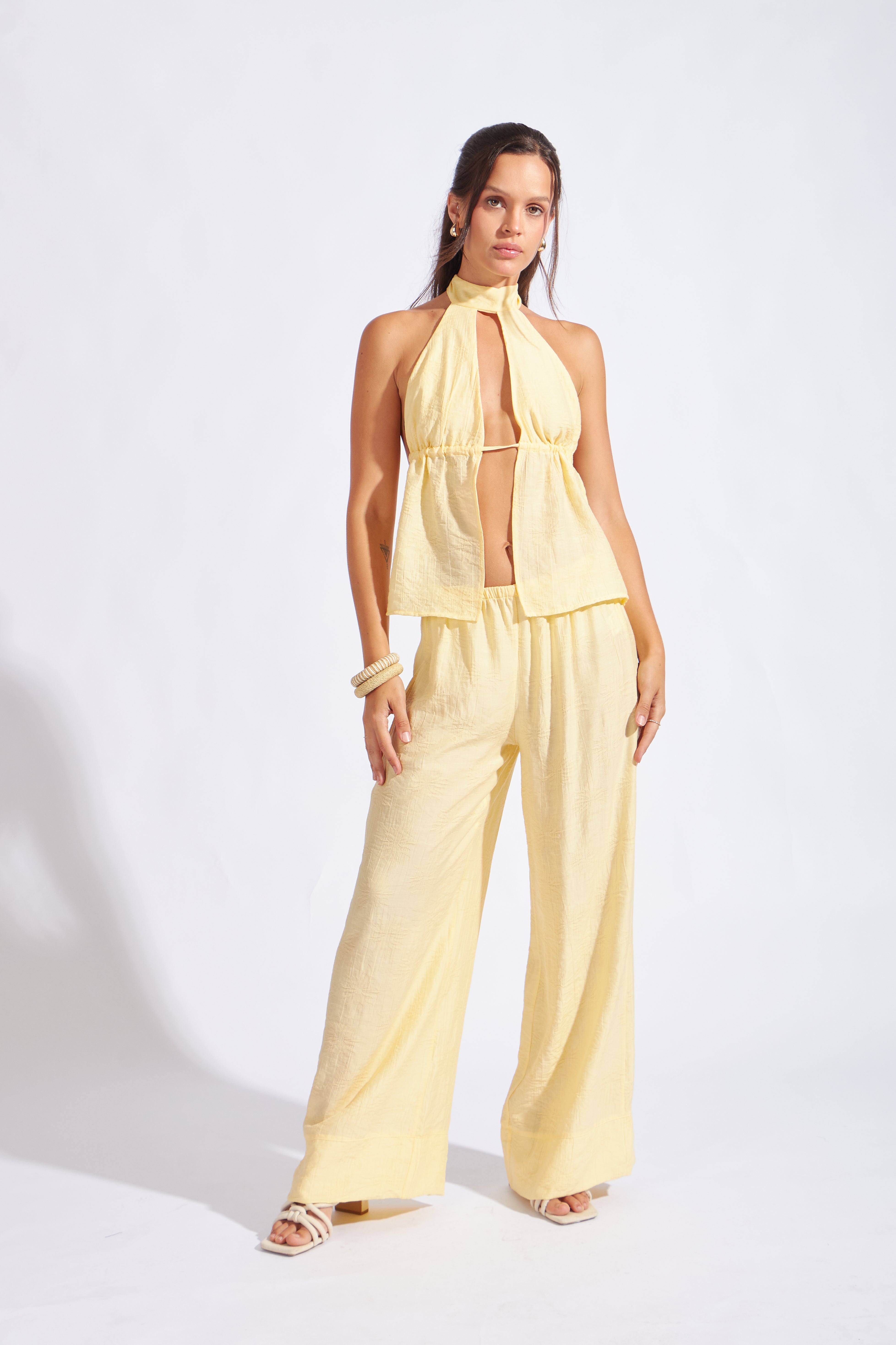 Pantalón Textura Holgado - Amarillo