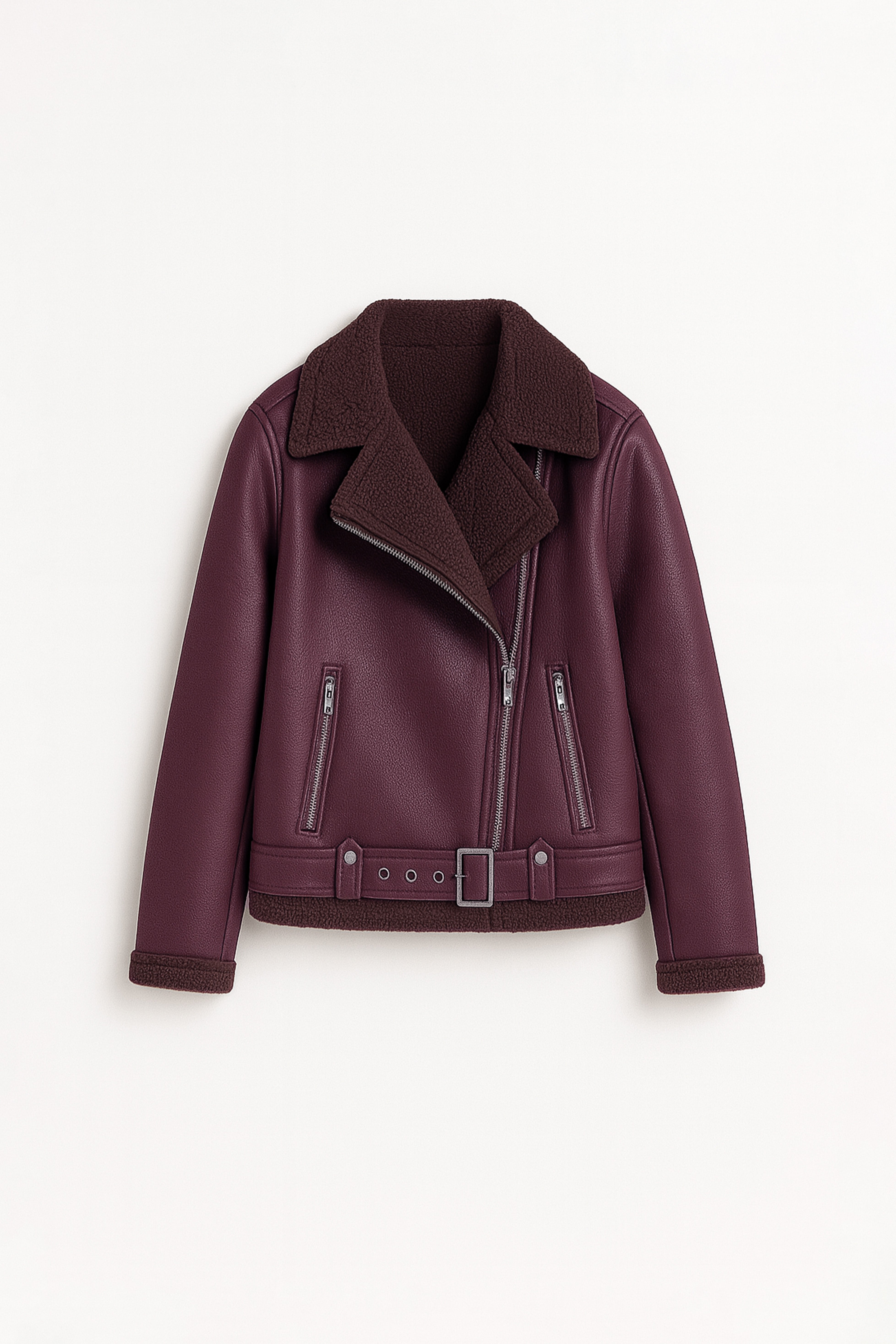 Cazadora Efecto Piel con Peluche - Burgundy