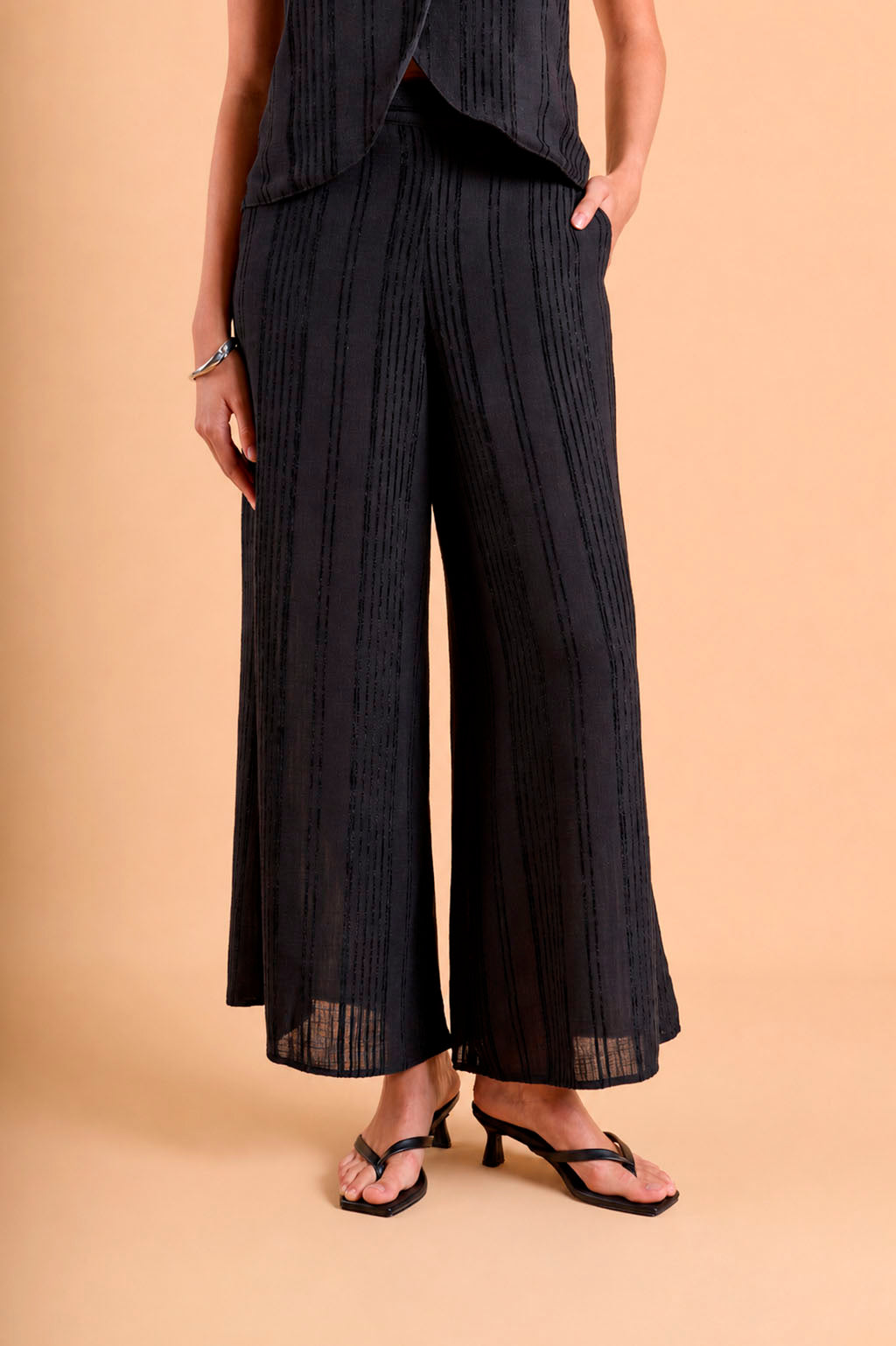 Pantalón Fluido Print Rayas - Negro
