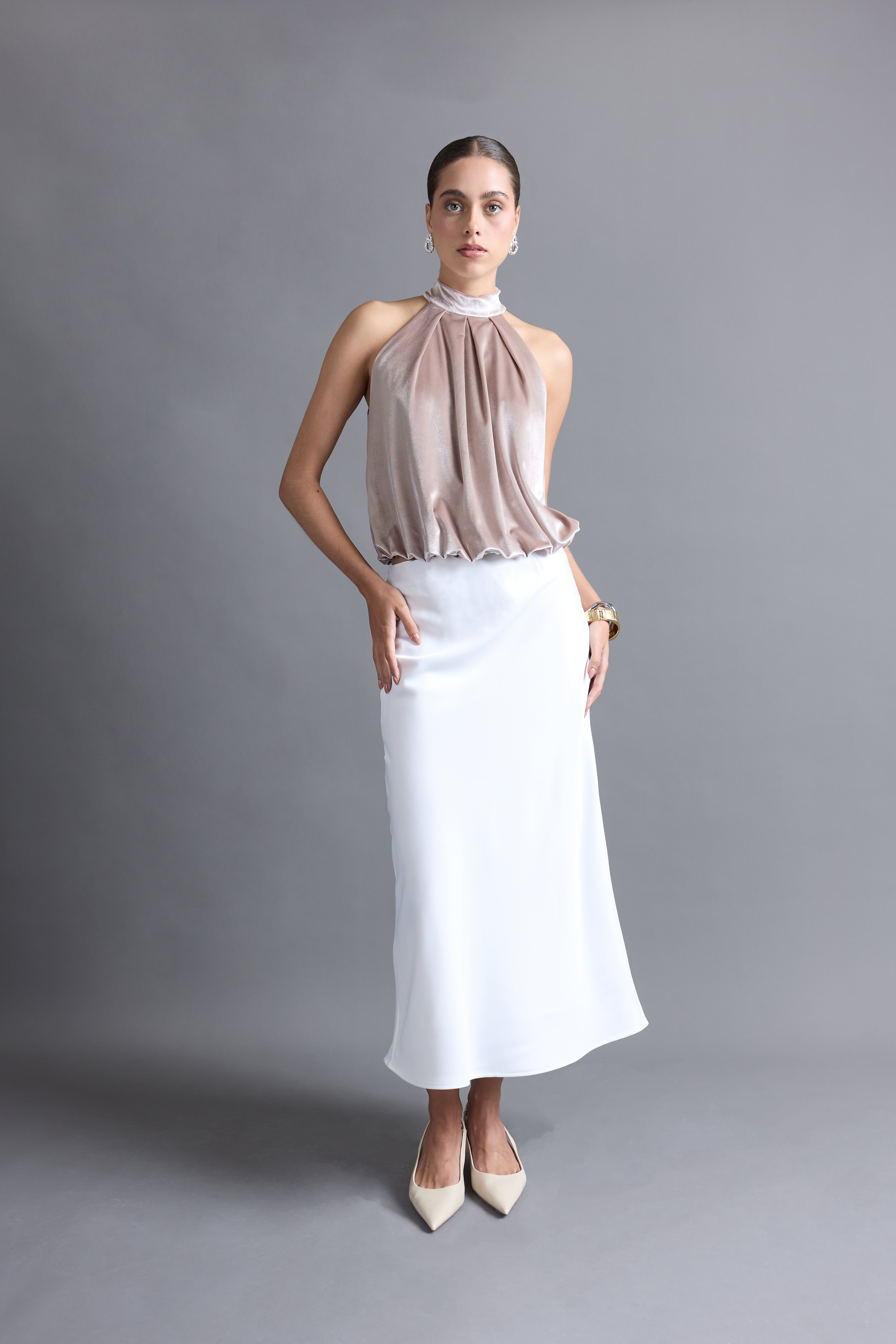 Blusa Halter Globo - Champagne