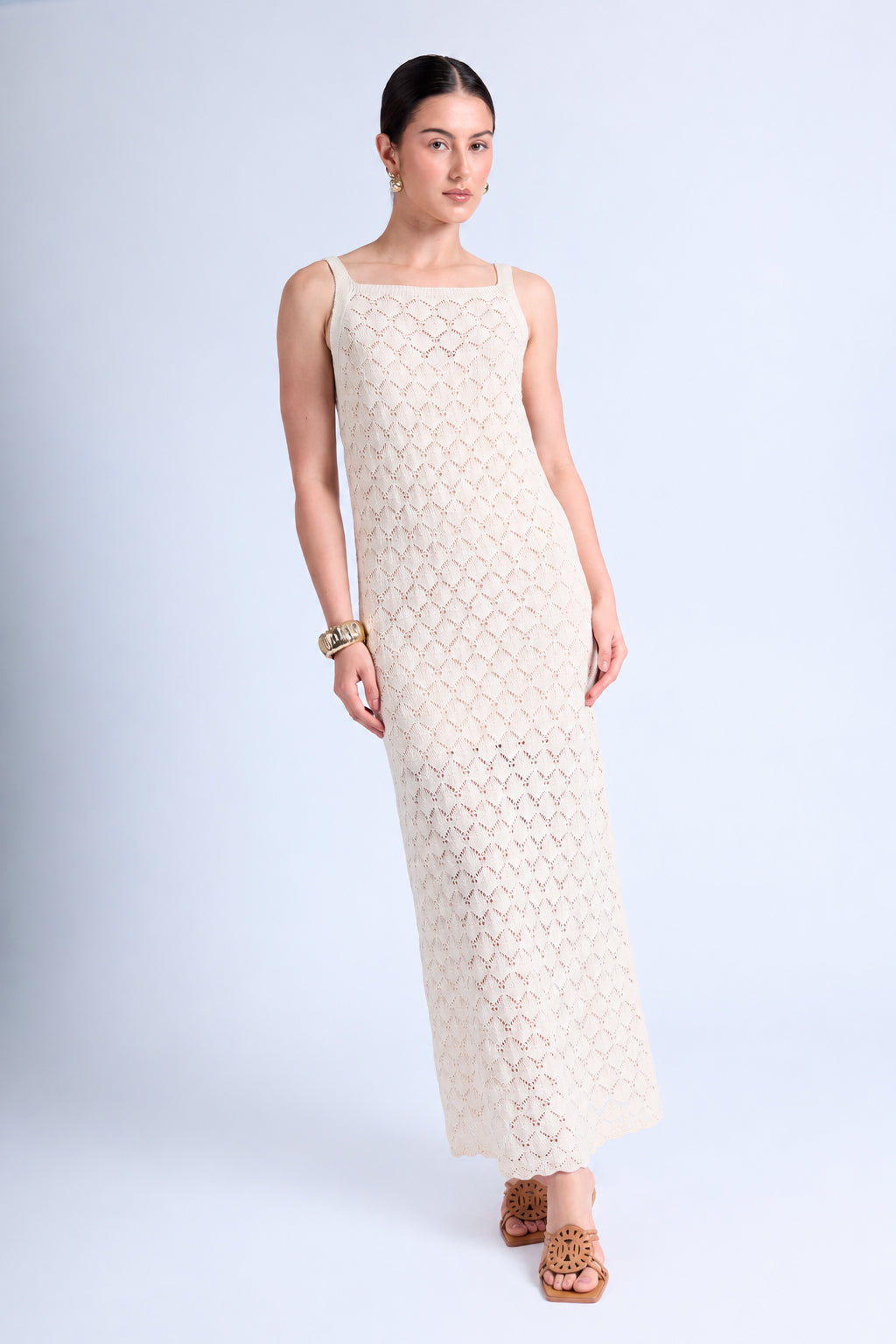 Vestido Knit Largo Tiras - Beige