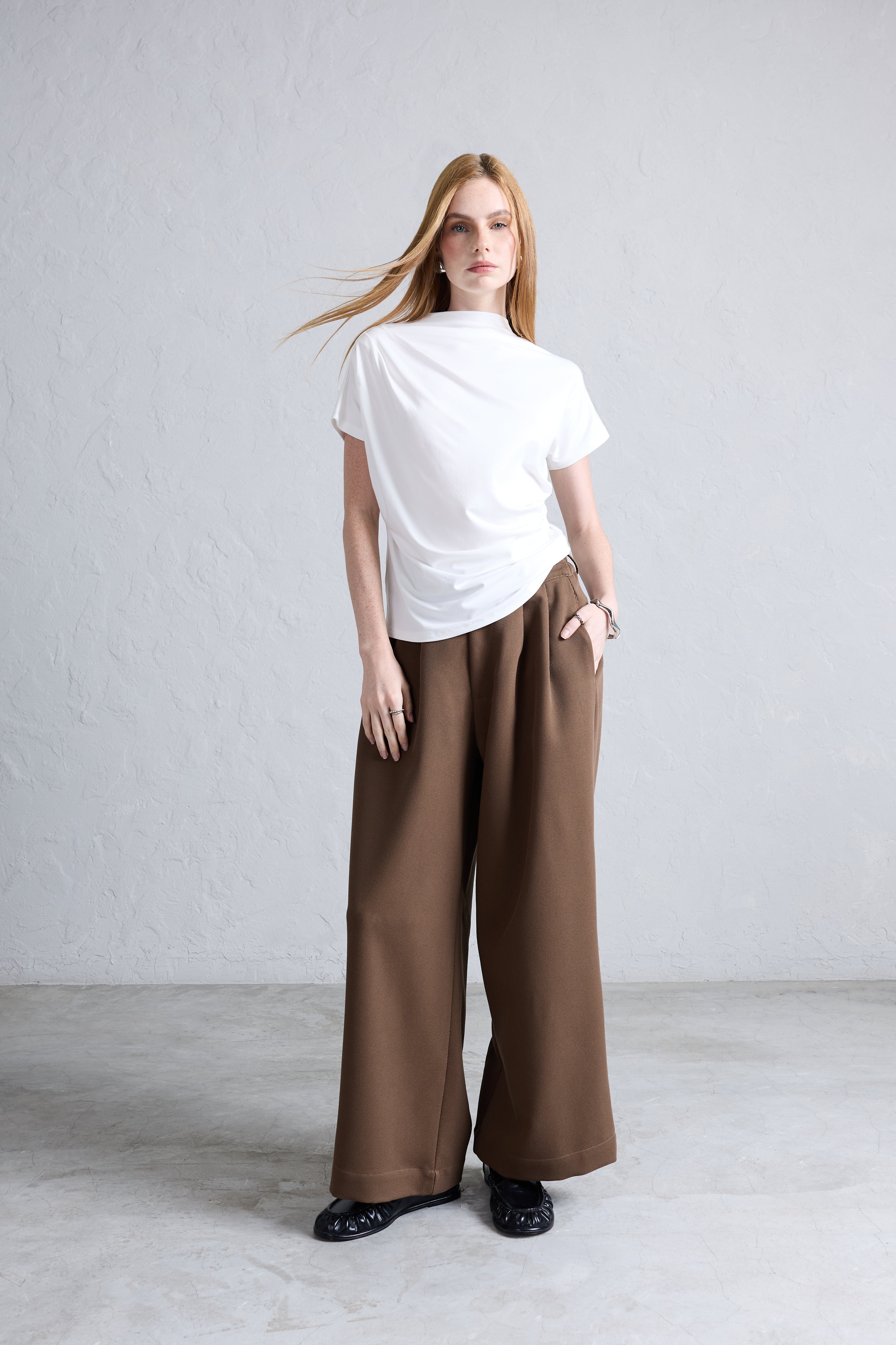 Pantalón Palazzo Pliegues - Marrón