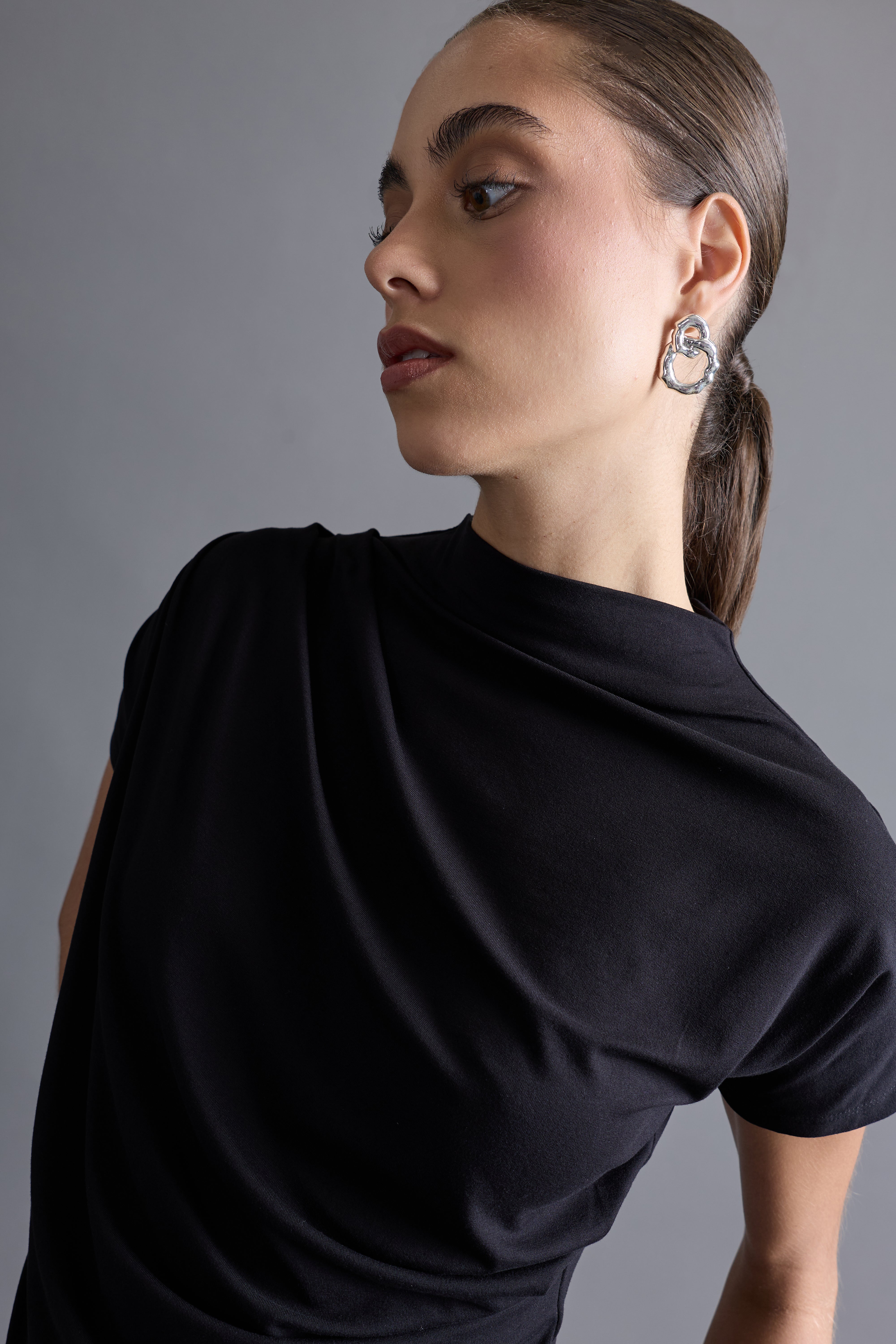 Top Drapeado Cuello Medio - Negro
