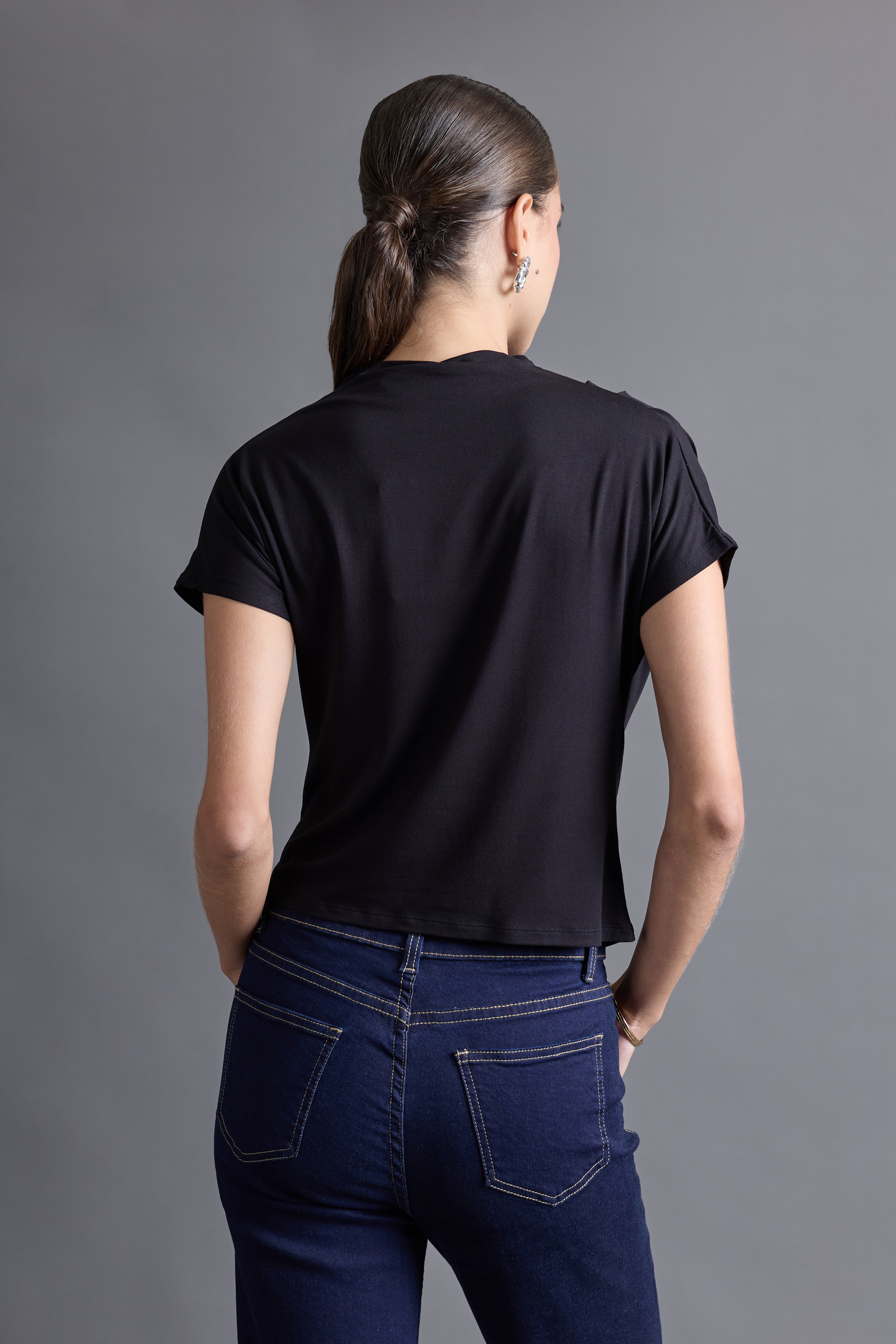 Top Drapeado Cuello Medio - Negro