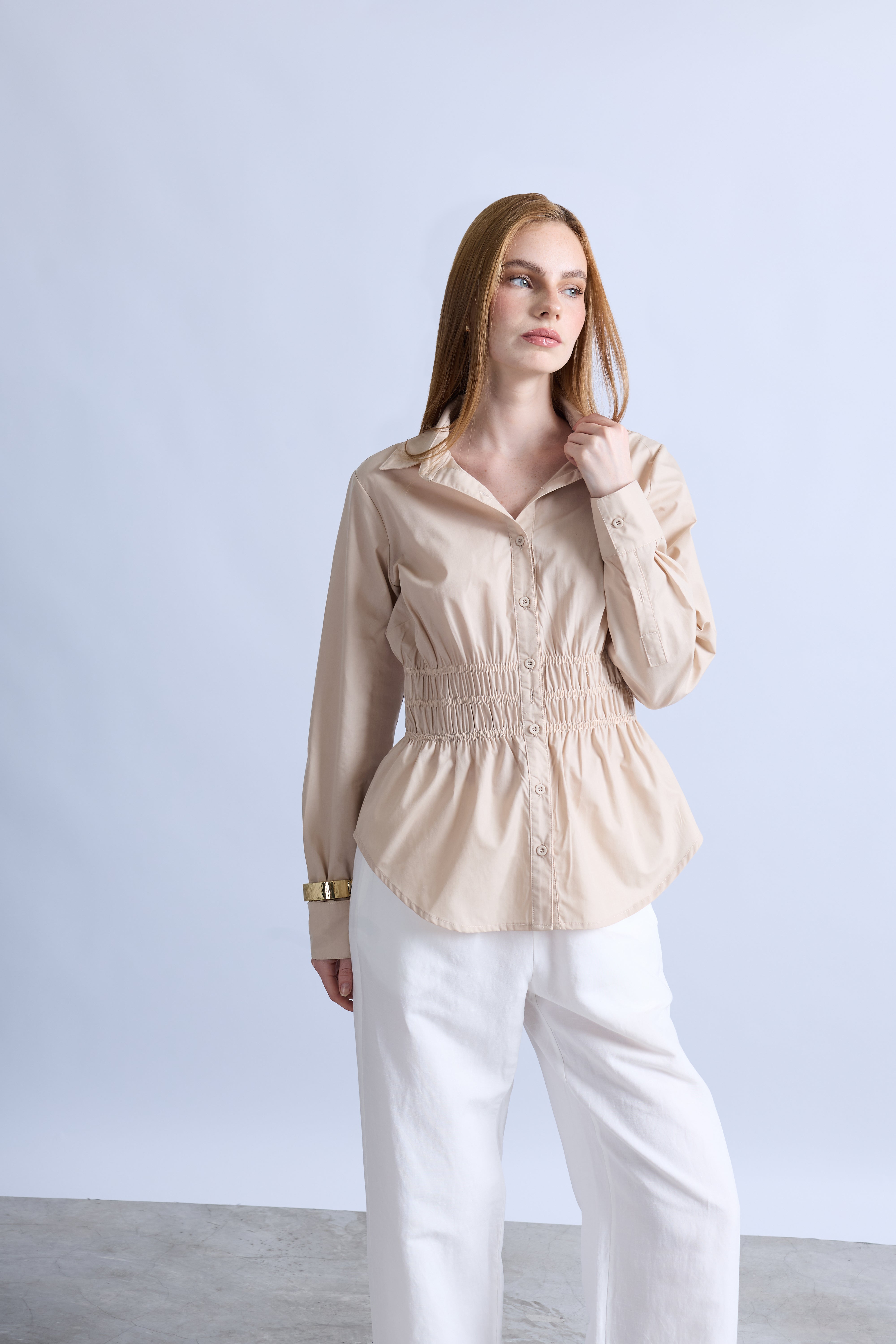 Blusa Clásica Cinturón - Beige