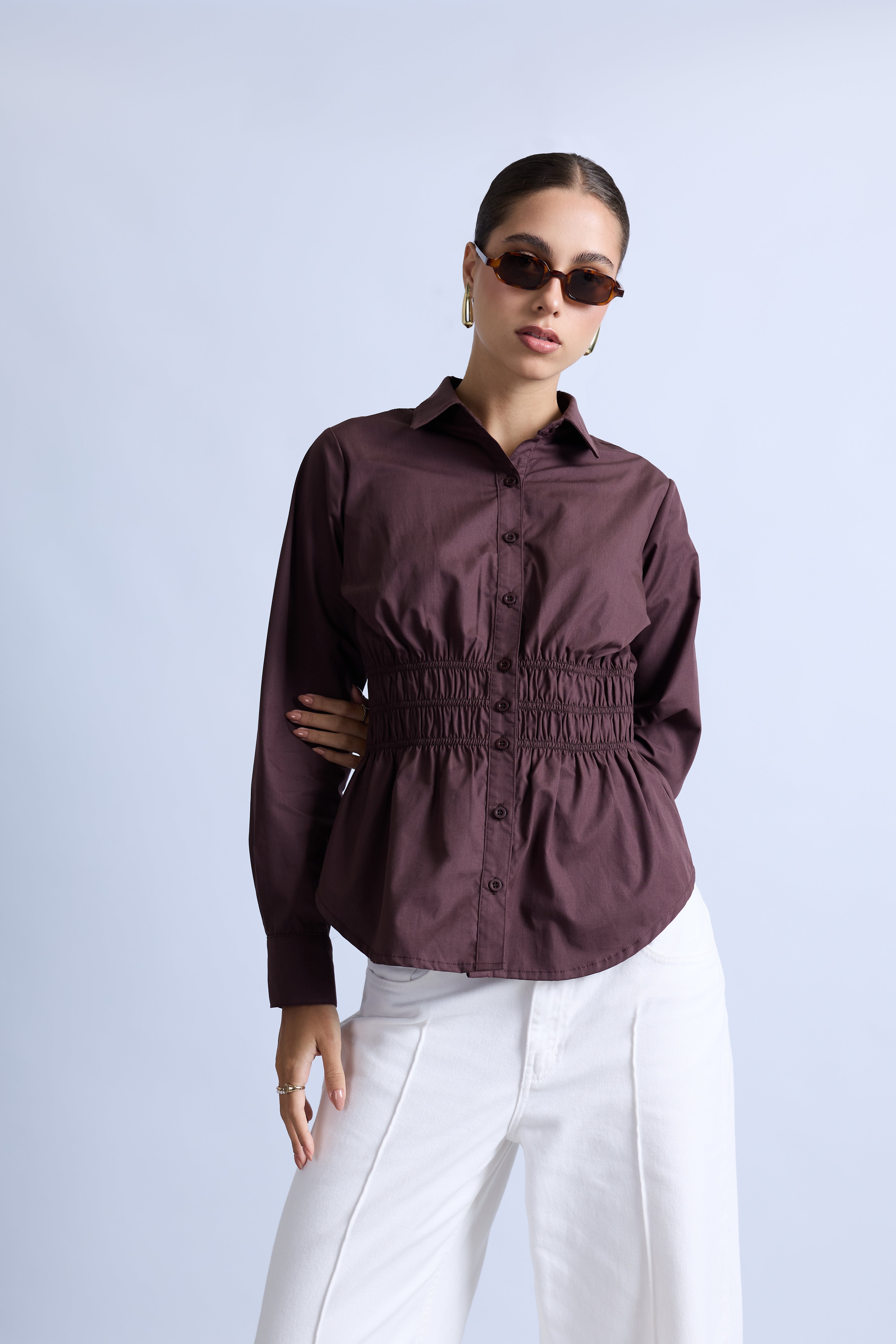 Blusa Clásica Cinturón - Marrón