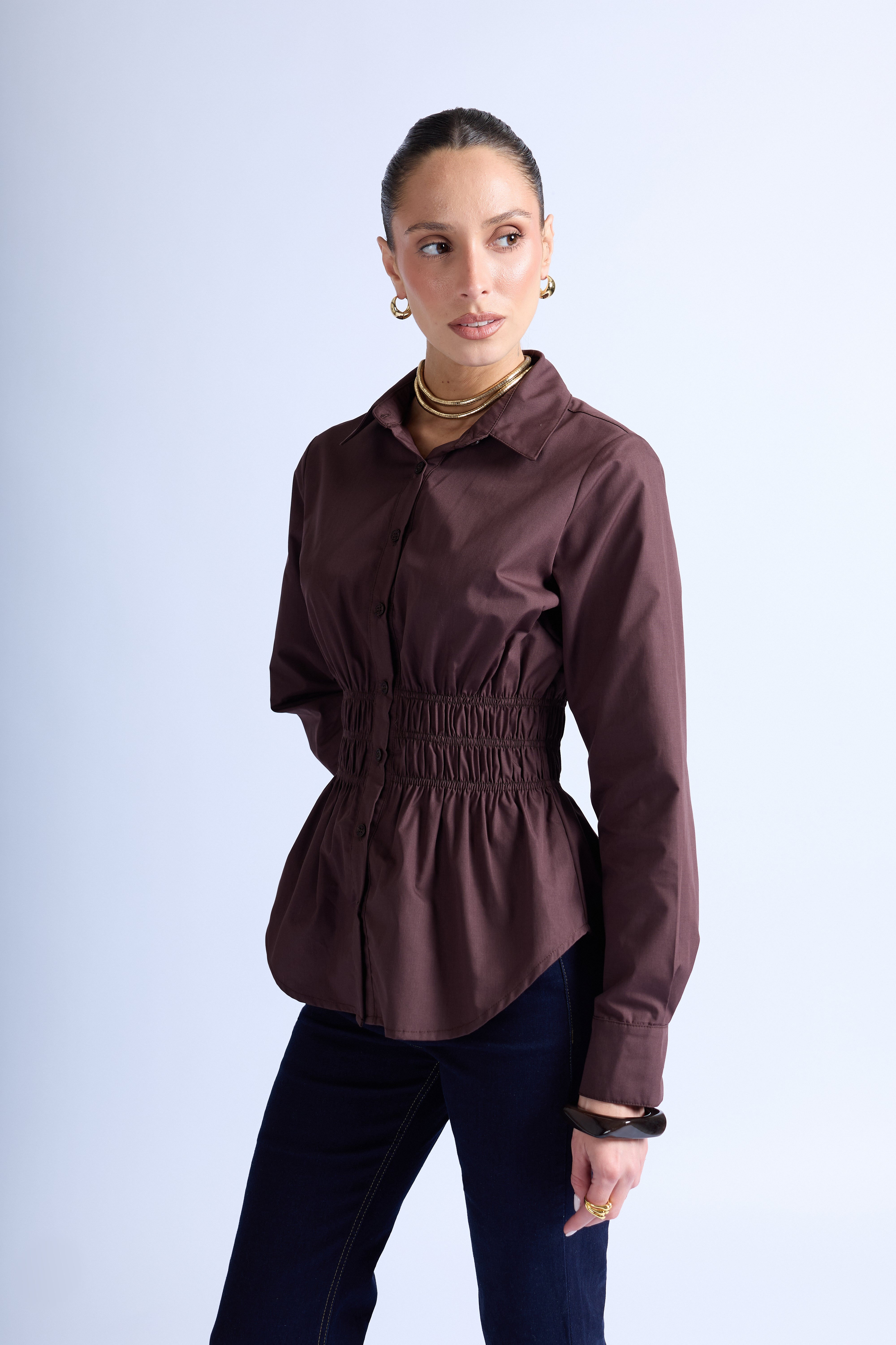 Blusa Clásica Cinturón - Marrón