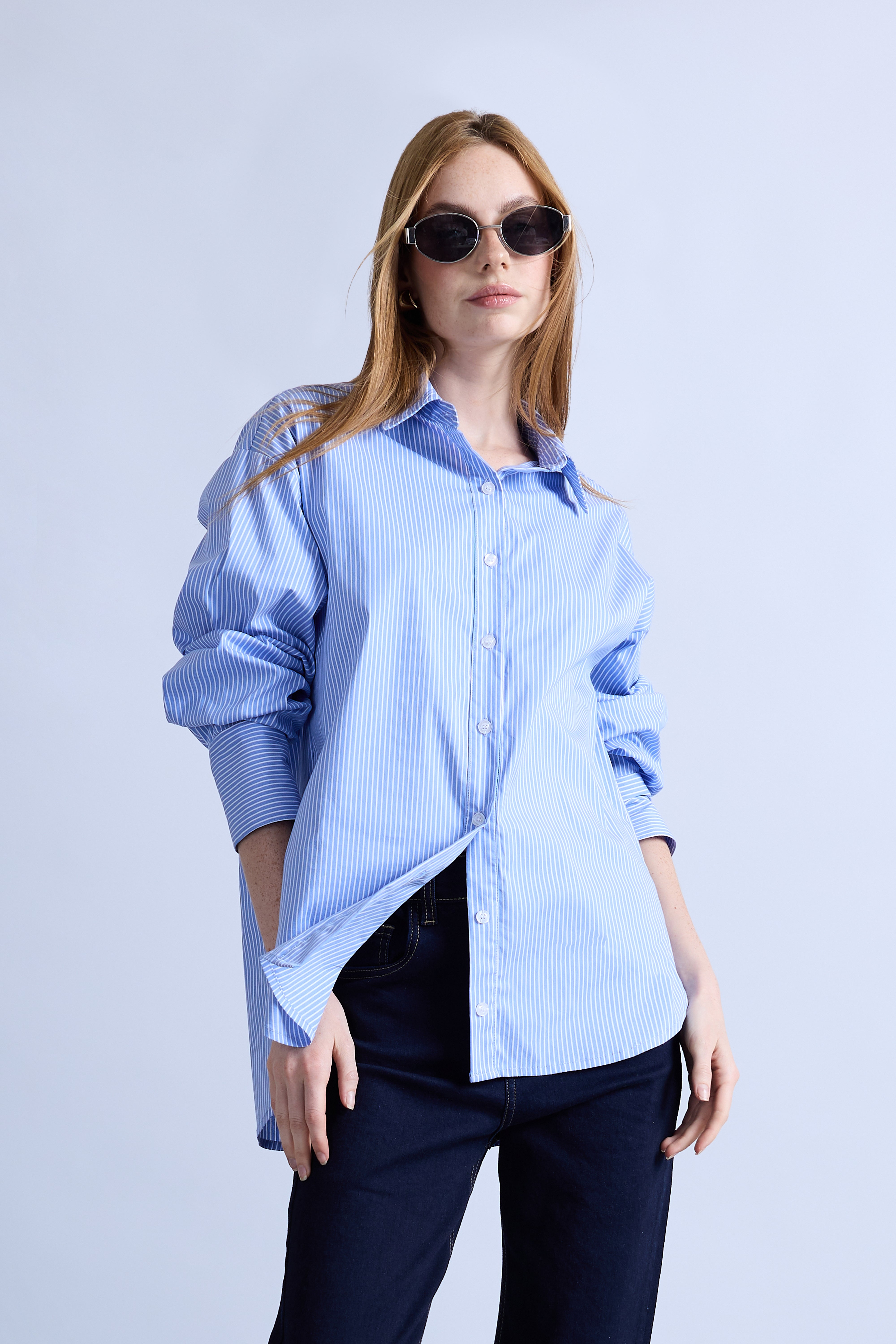 Blusa Oversize a Rayas - Celeste