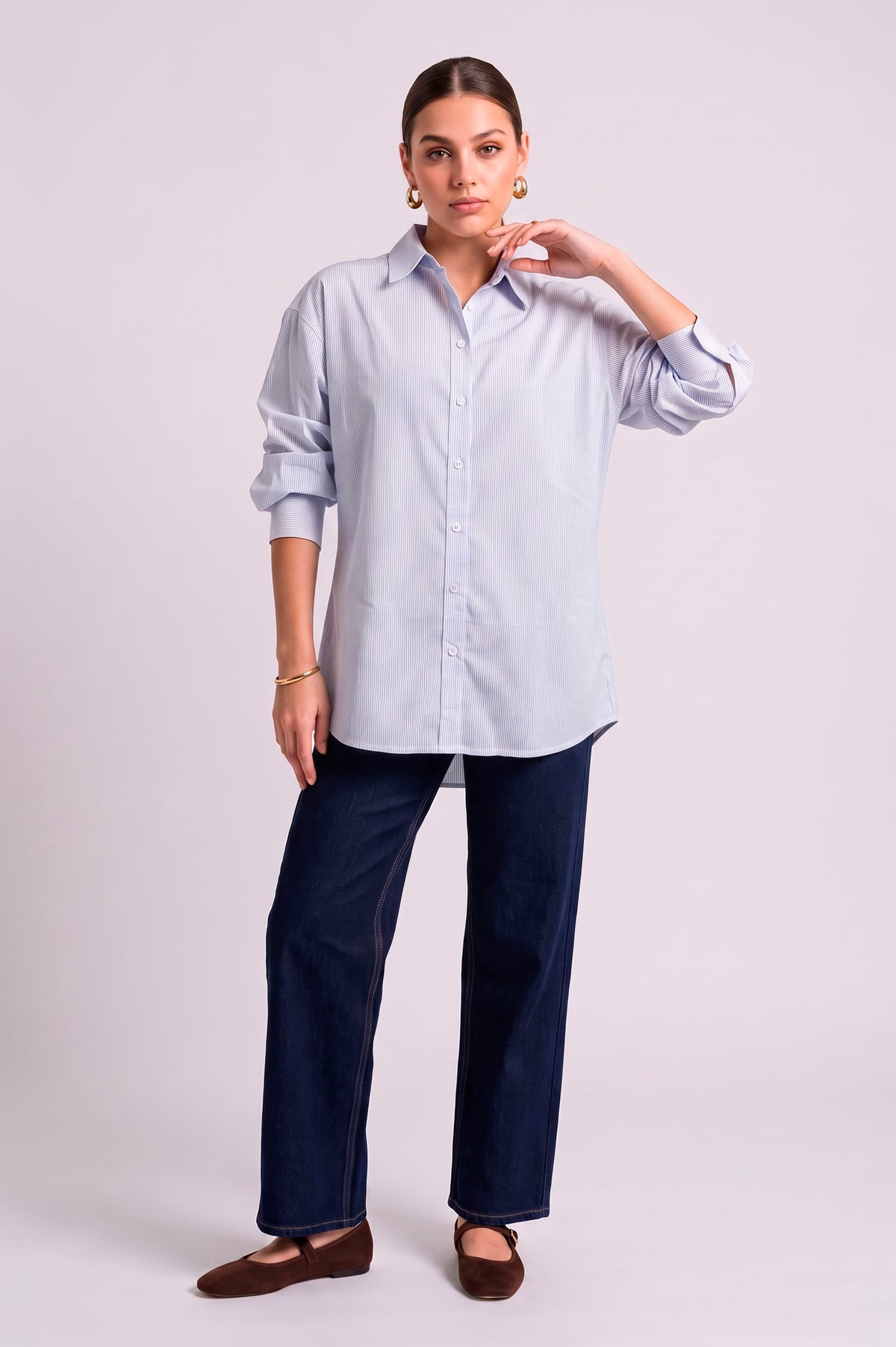 Blusa Oversize a Rayas - Celeste