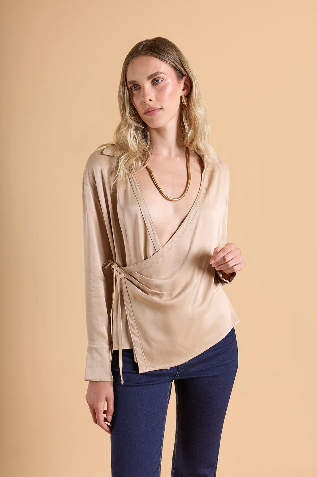 Top Drapeado Lateral - Beige