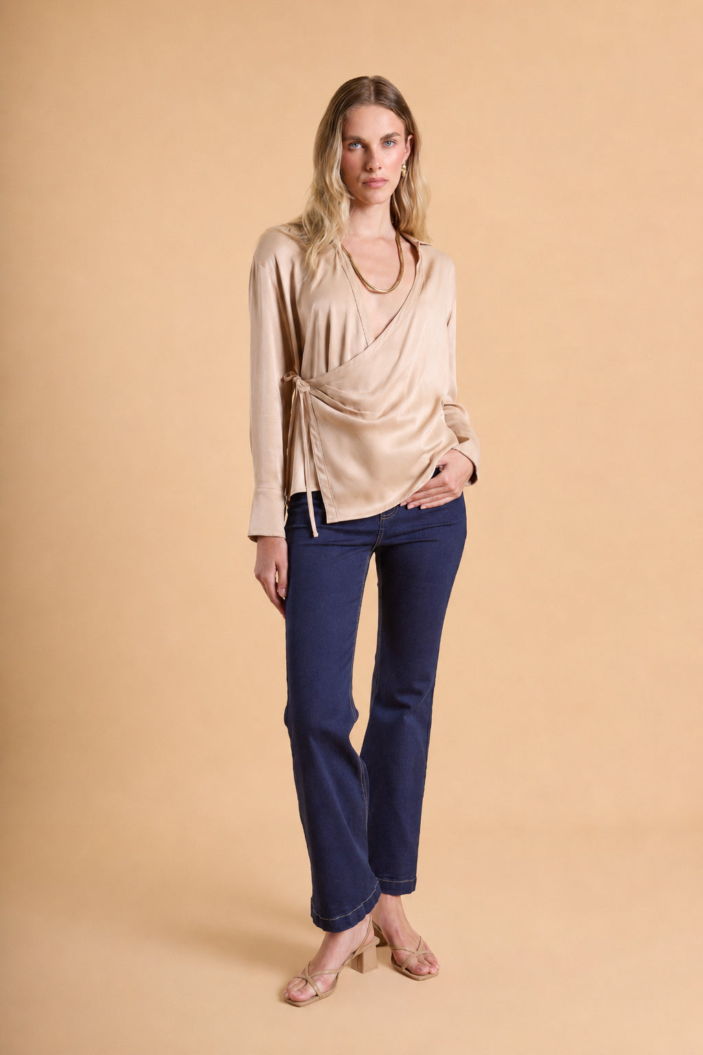 Top Drapeado Lateral - Beige