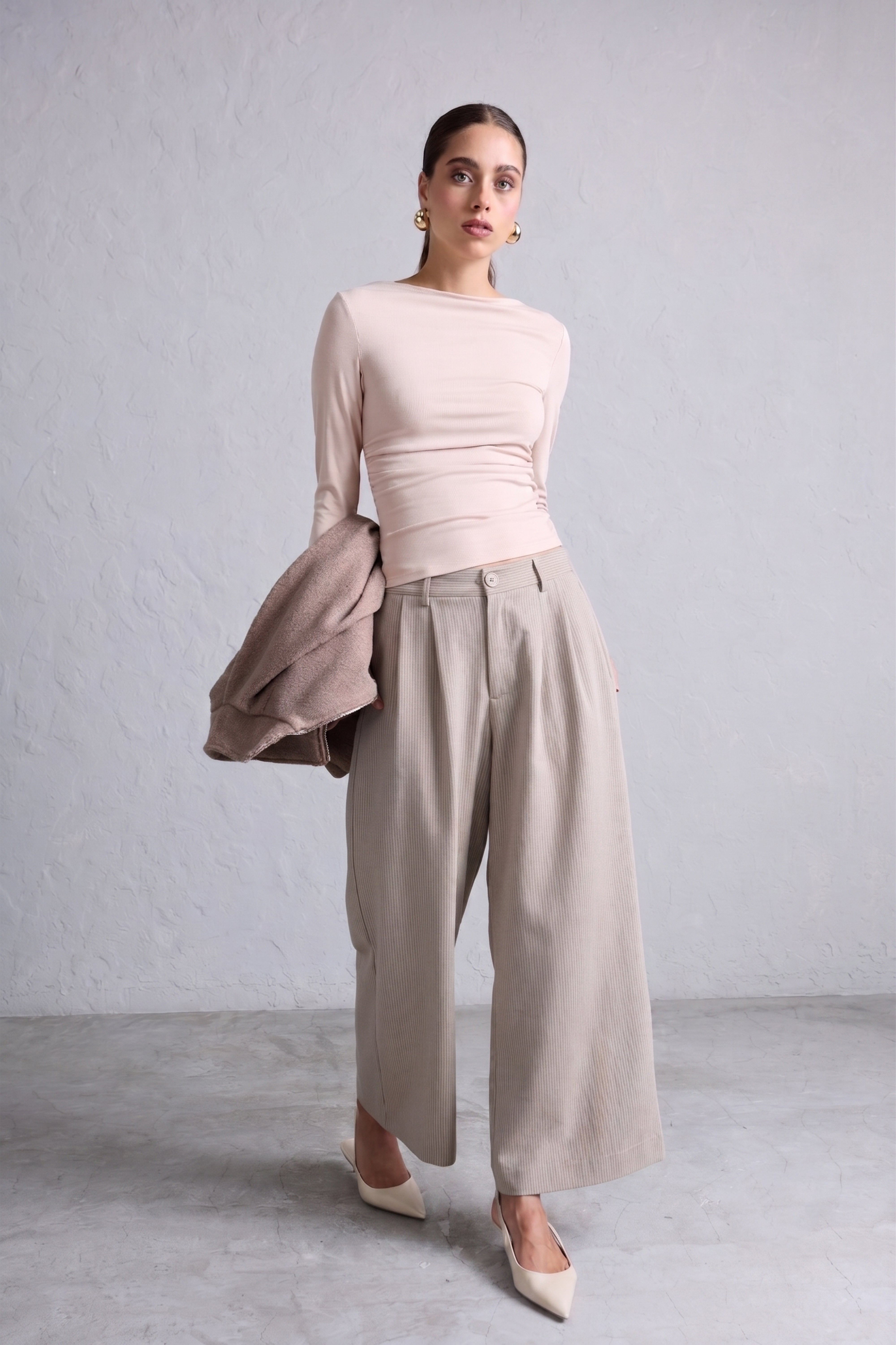 Pantalón Palazzo Pliegues - Arena