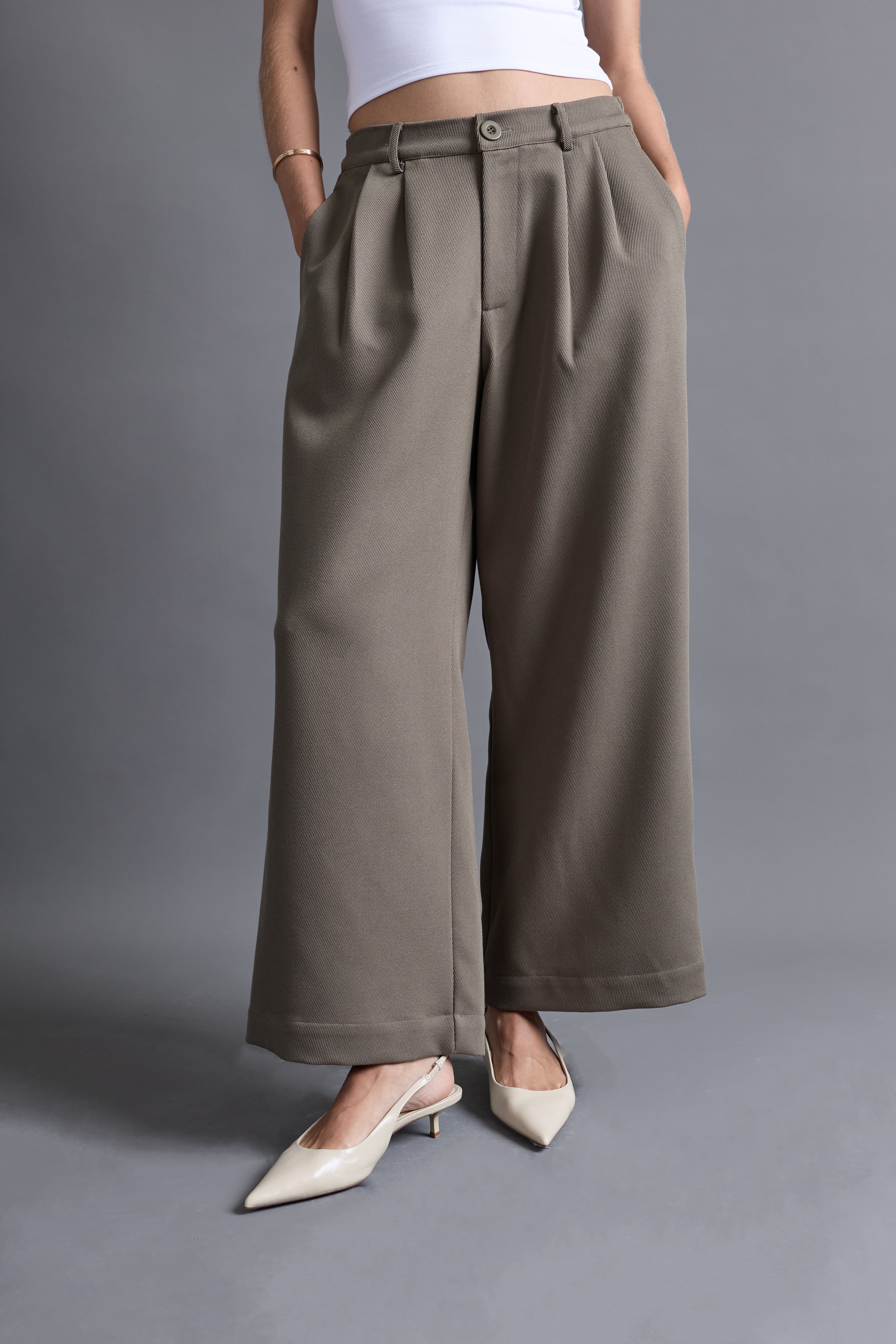Pantalón Palazzo Pliegues - Verde Militar
