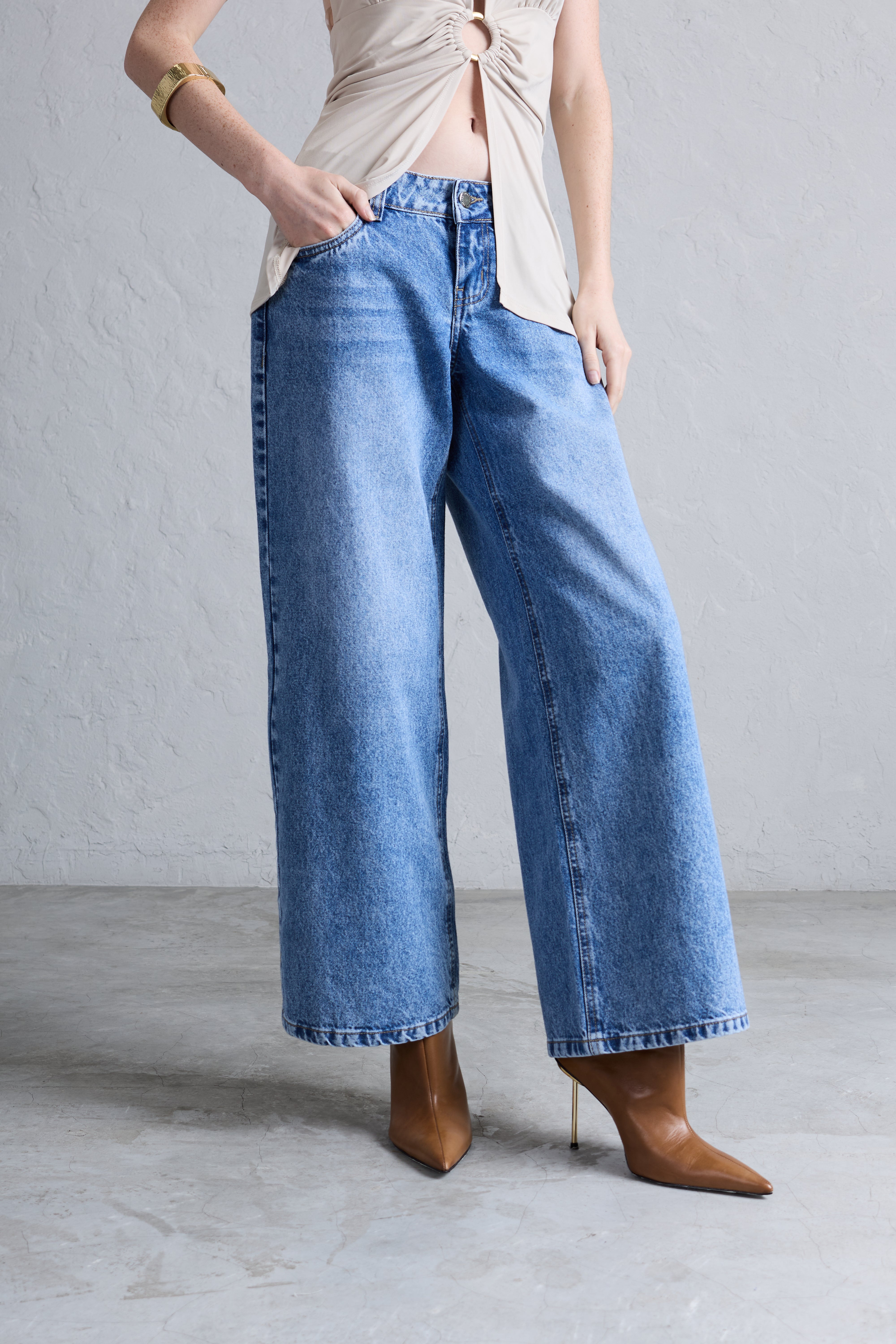 Pantalón Wide Leg Tiro Bajo - Celeste