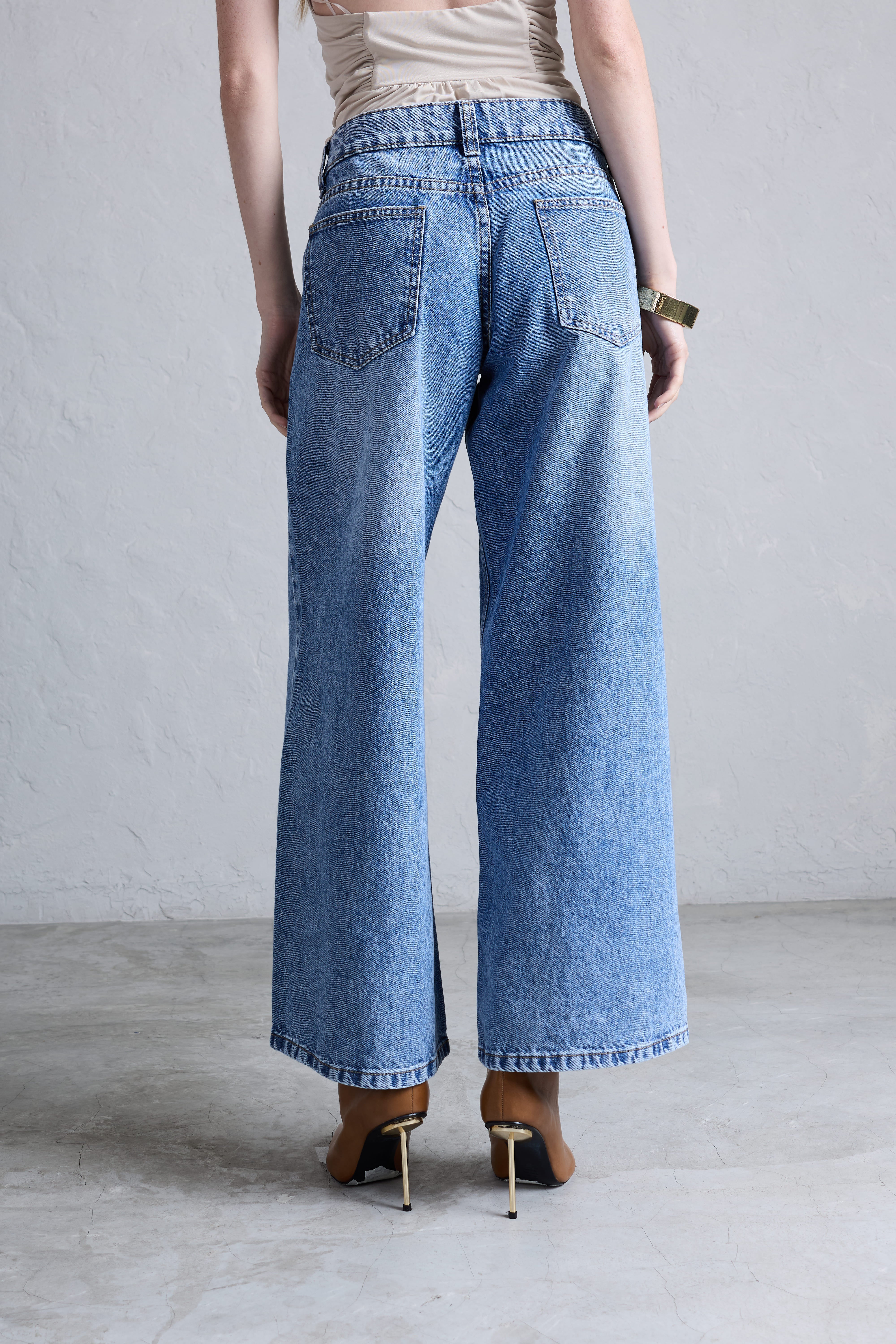 Pantalón Wide Leg Tiro Bajo - Celeste
