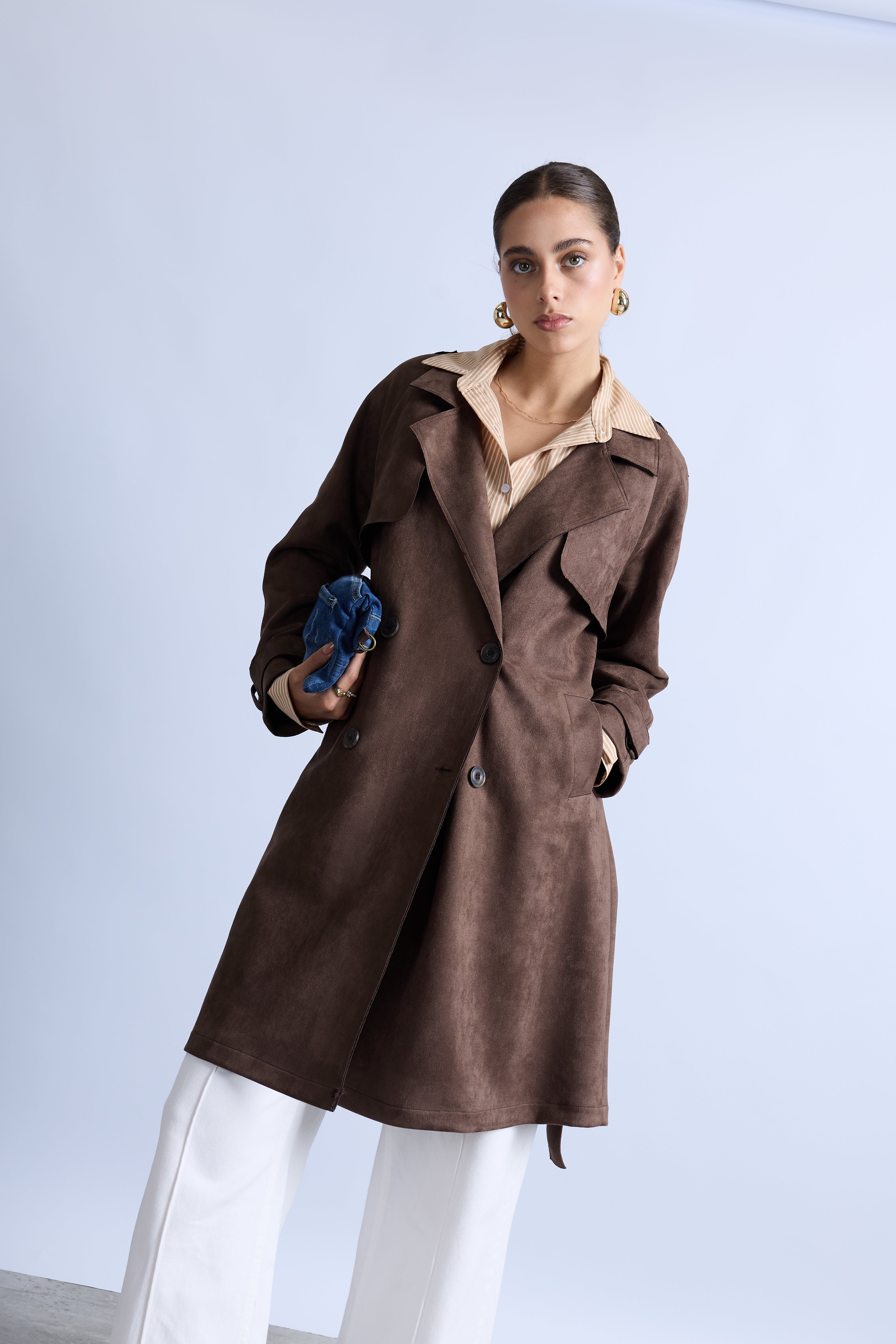Gabardina Cruzada con Cinturón - Marrón