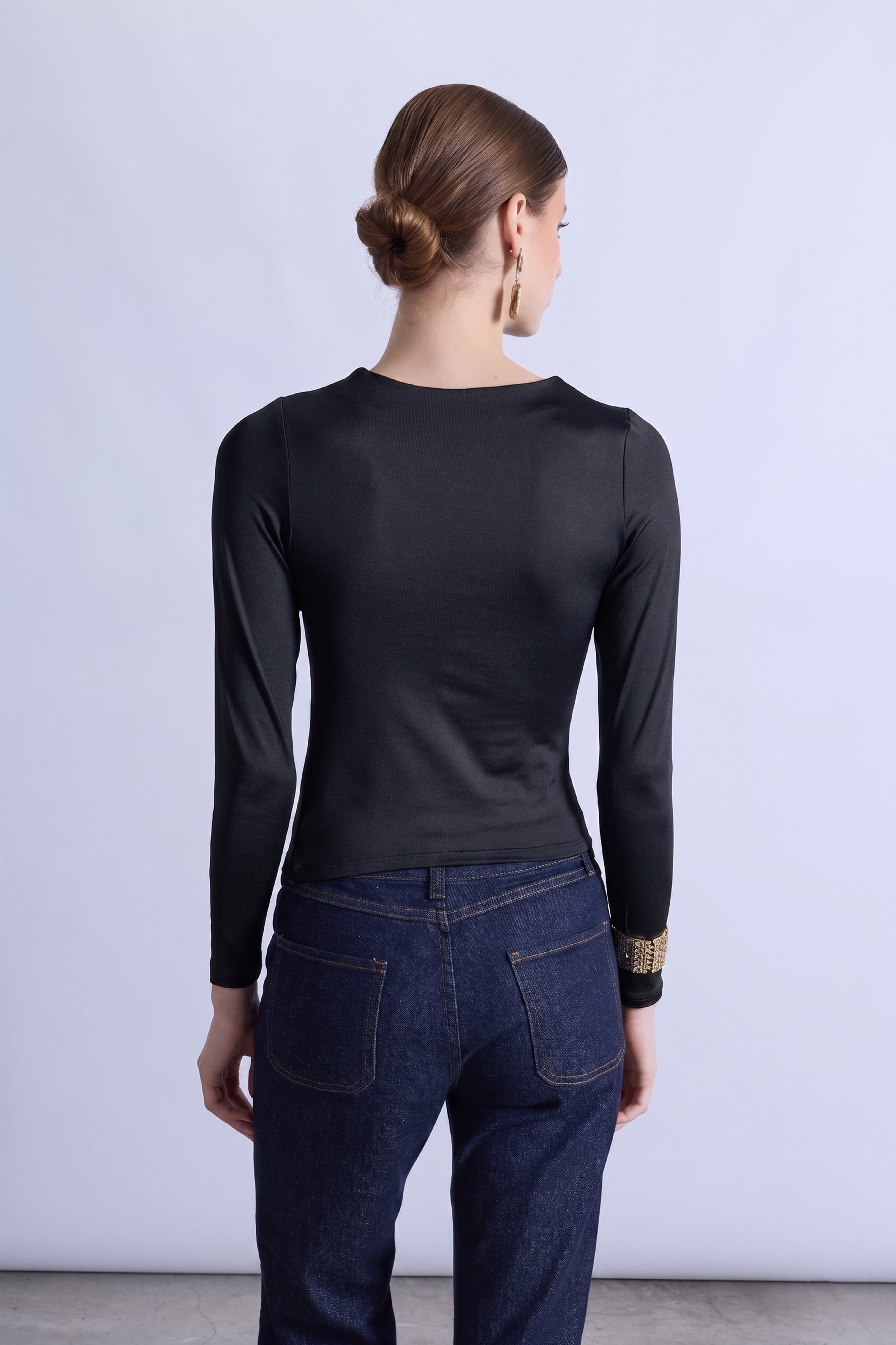 Top Drapeado Cuello Alto - Negro
