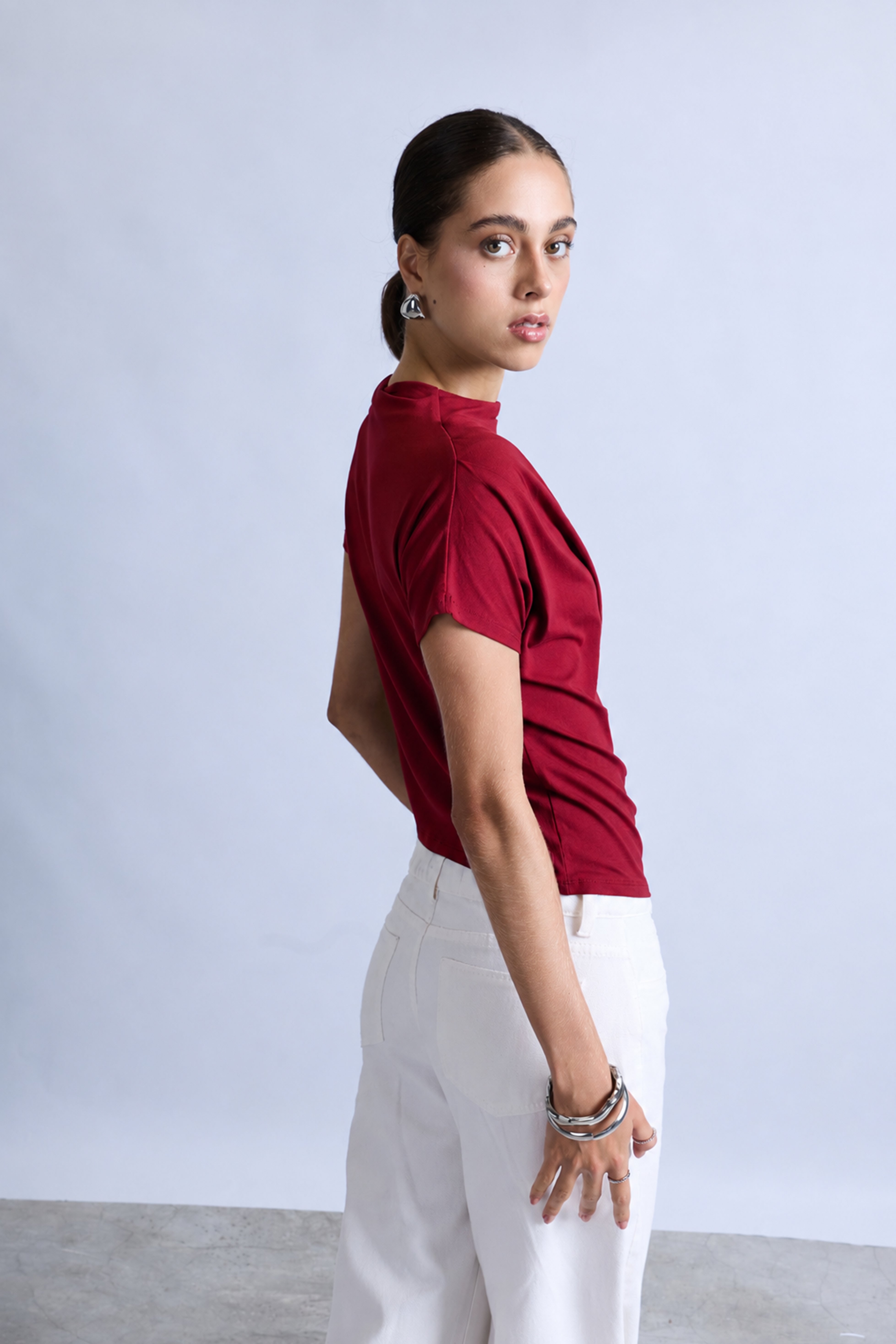 Top Drapeado Cuello Medio - Borgoña