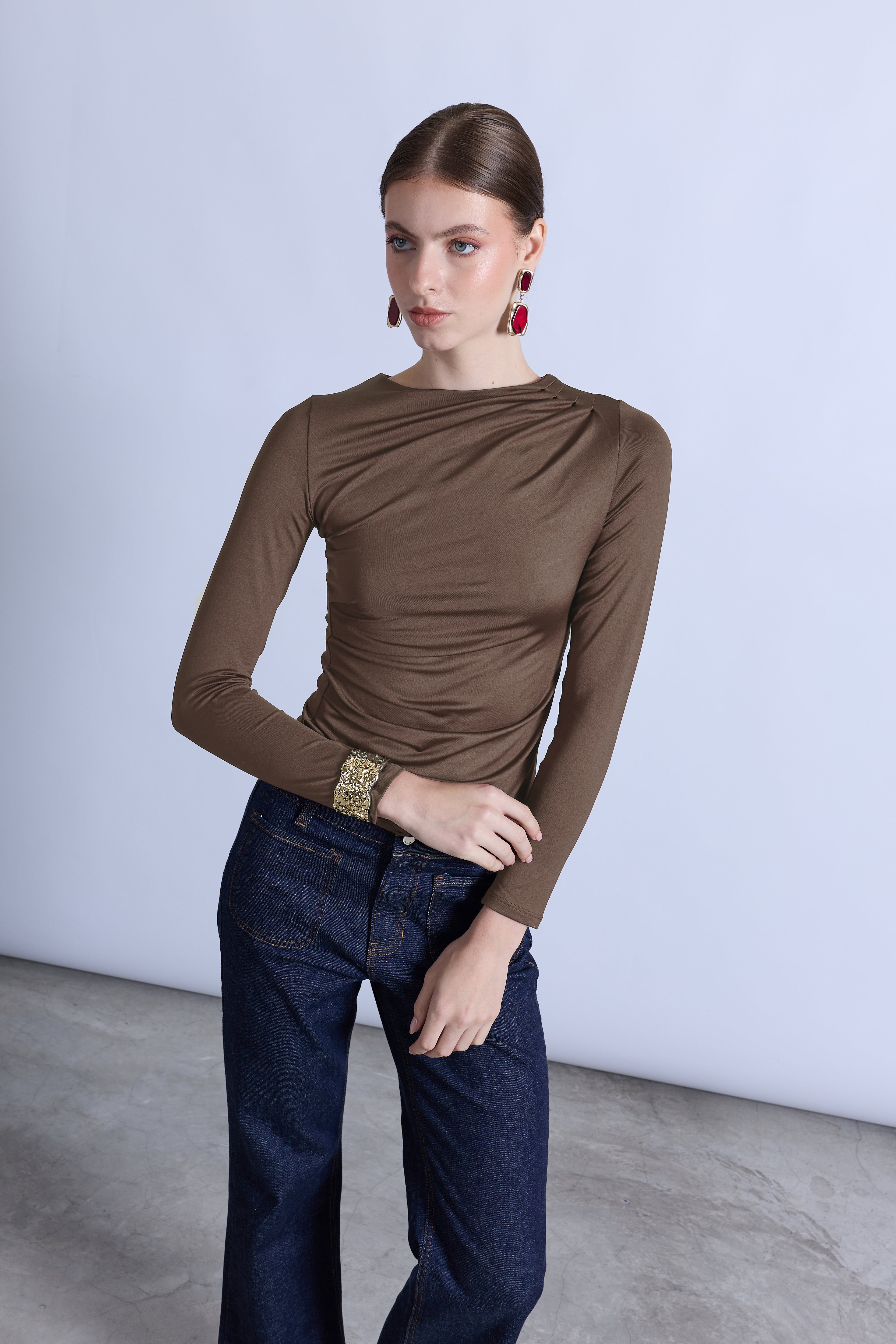 Top Drapeado Cuello Alto - Habano