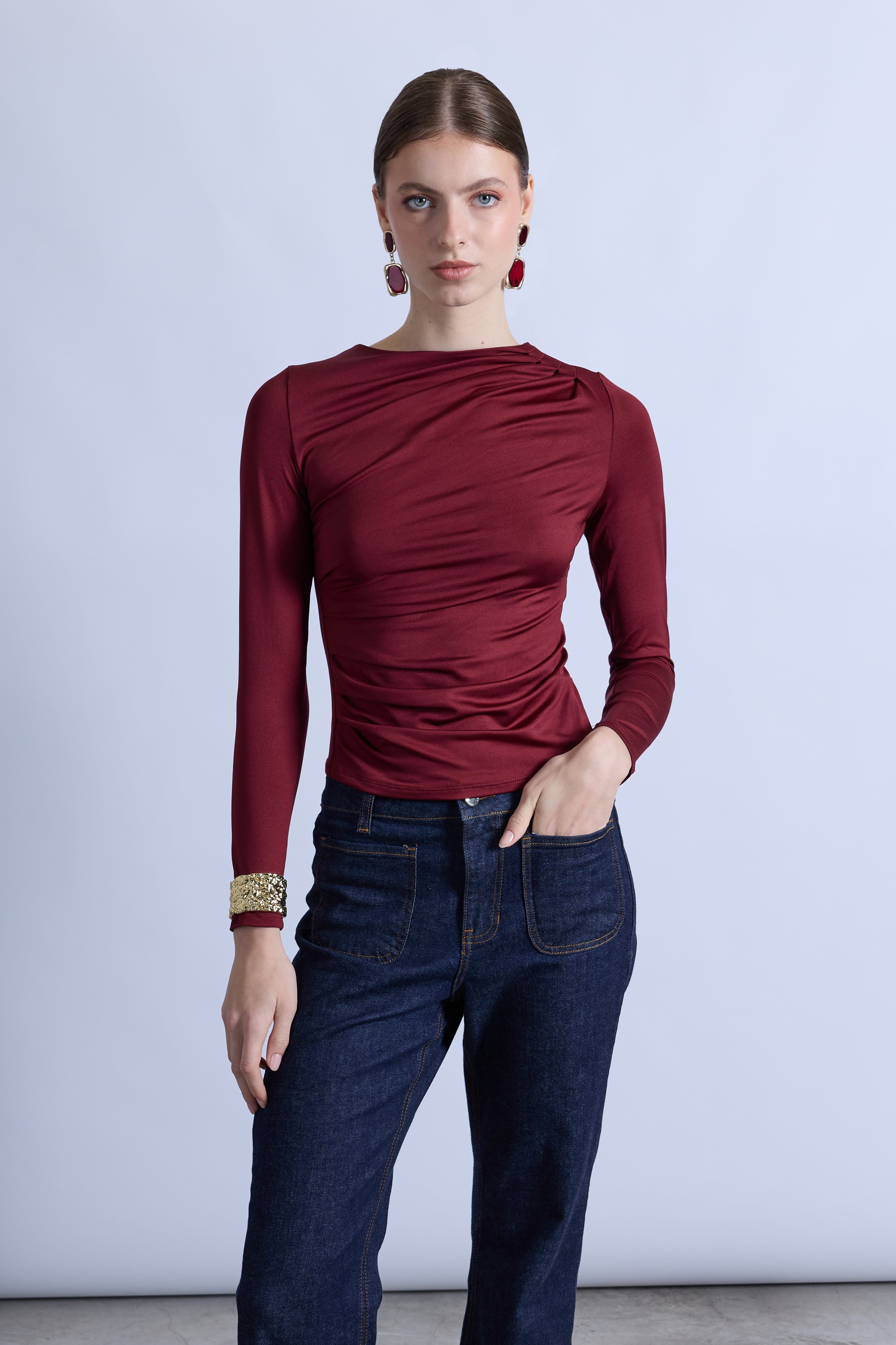 Top Drapeado Cuello Alto - Vino