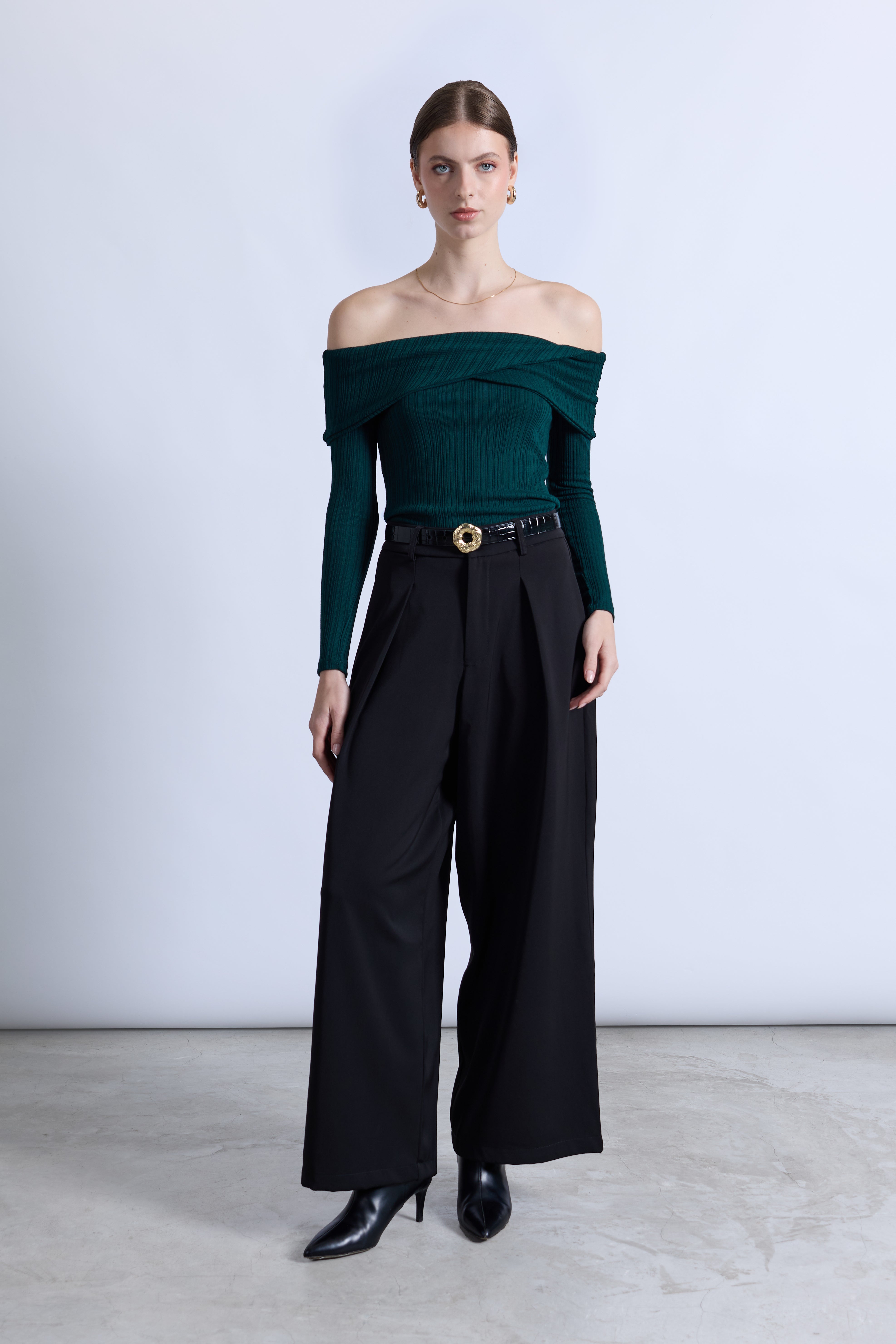 Sweater Cruzado Off Shoulder - Verde Botella