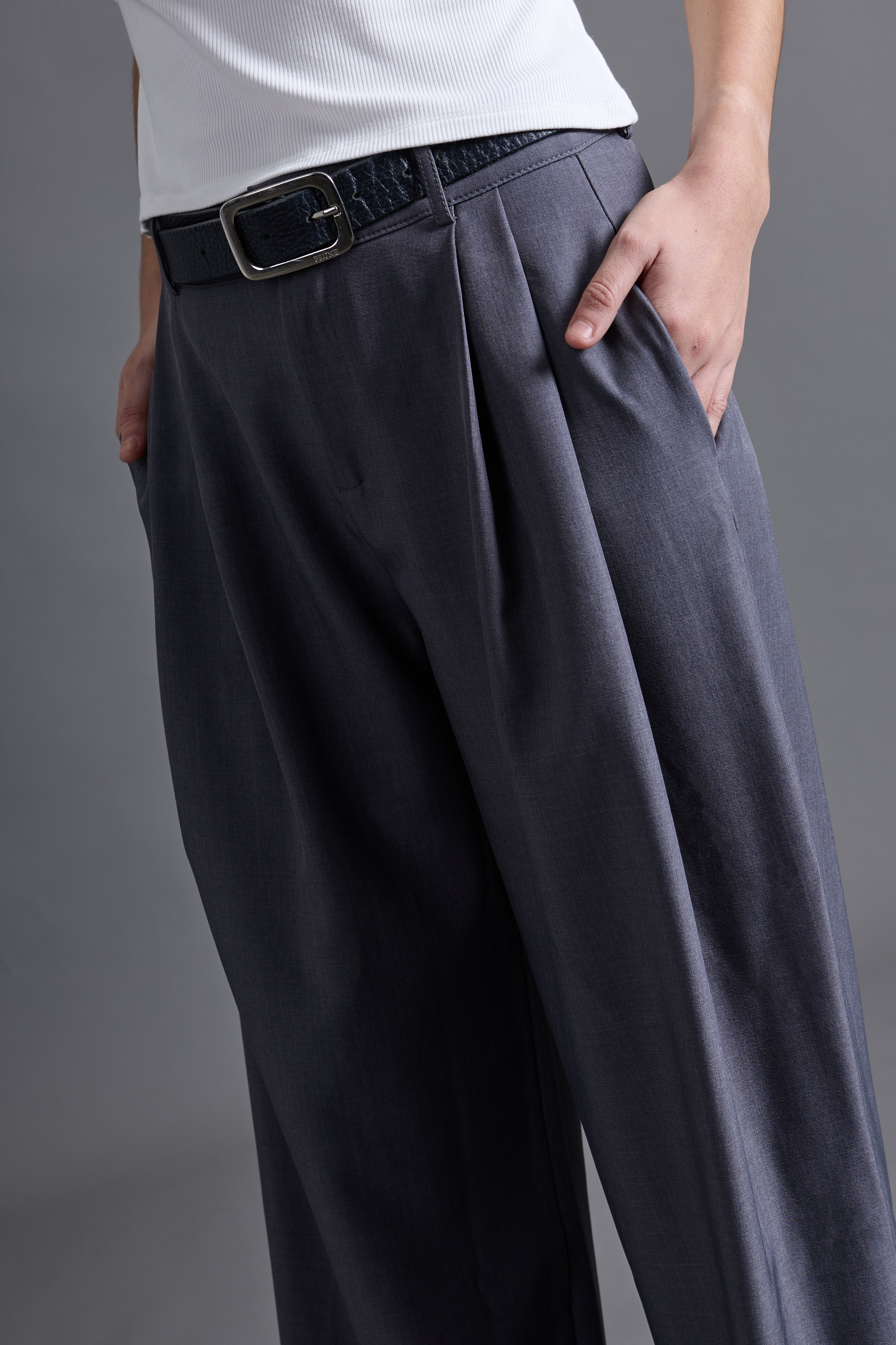 Pantalón Wide Leg Pliegues - Gris