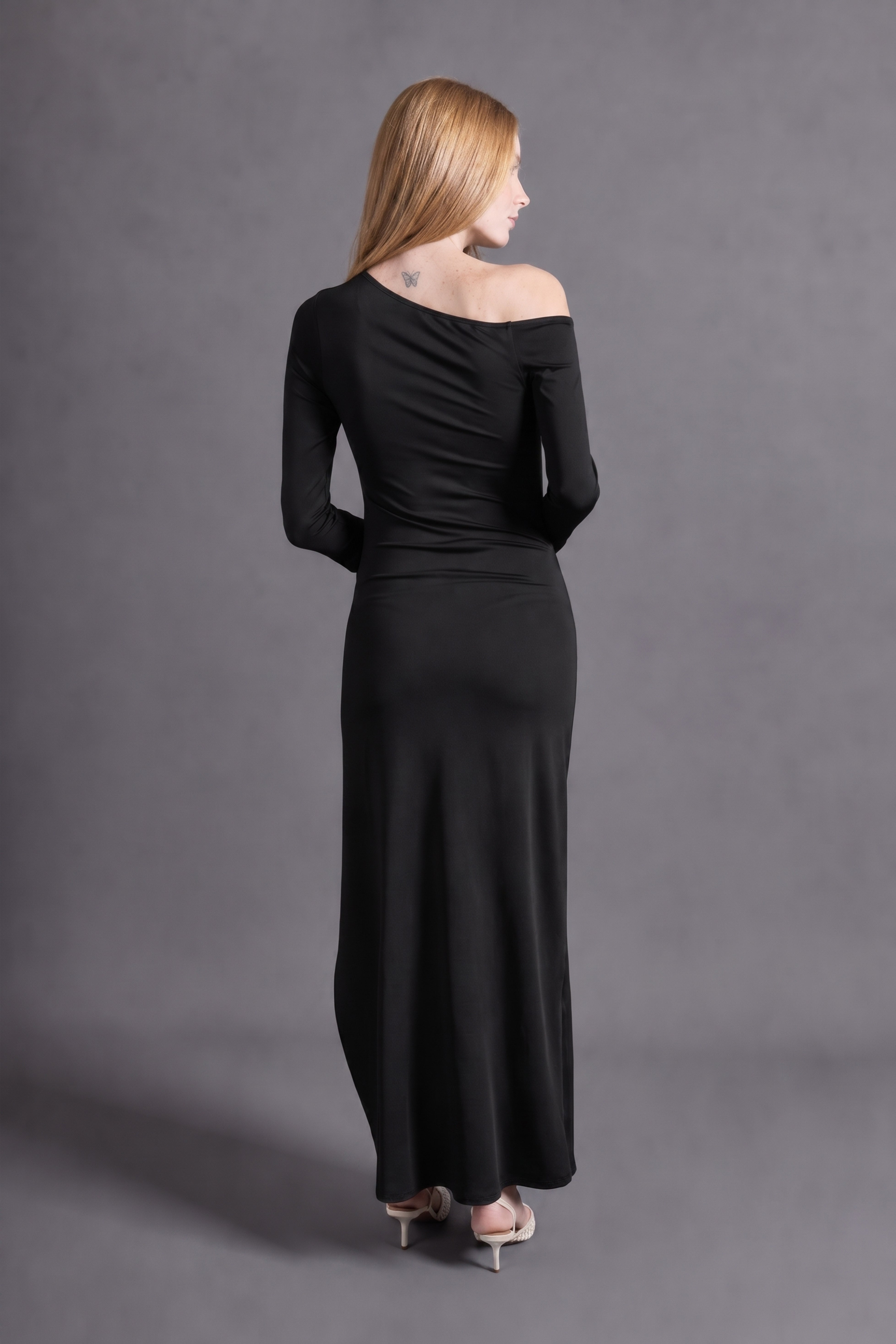 Vestido Asimétrico Fruncido - Negro