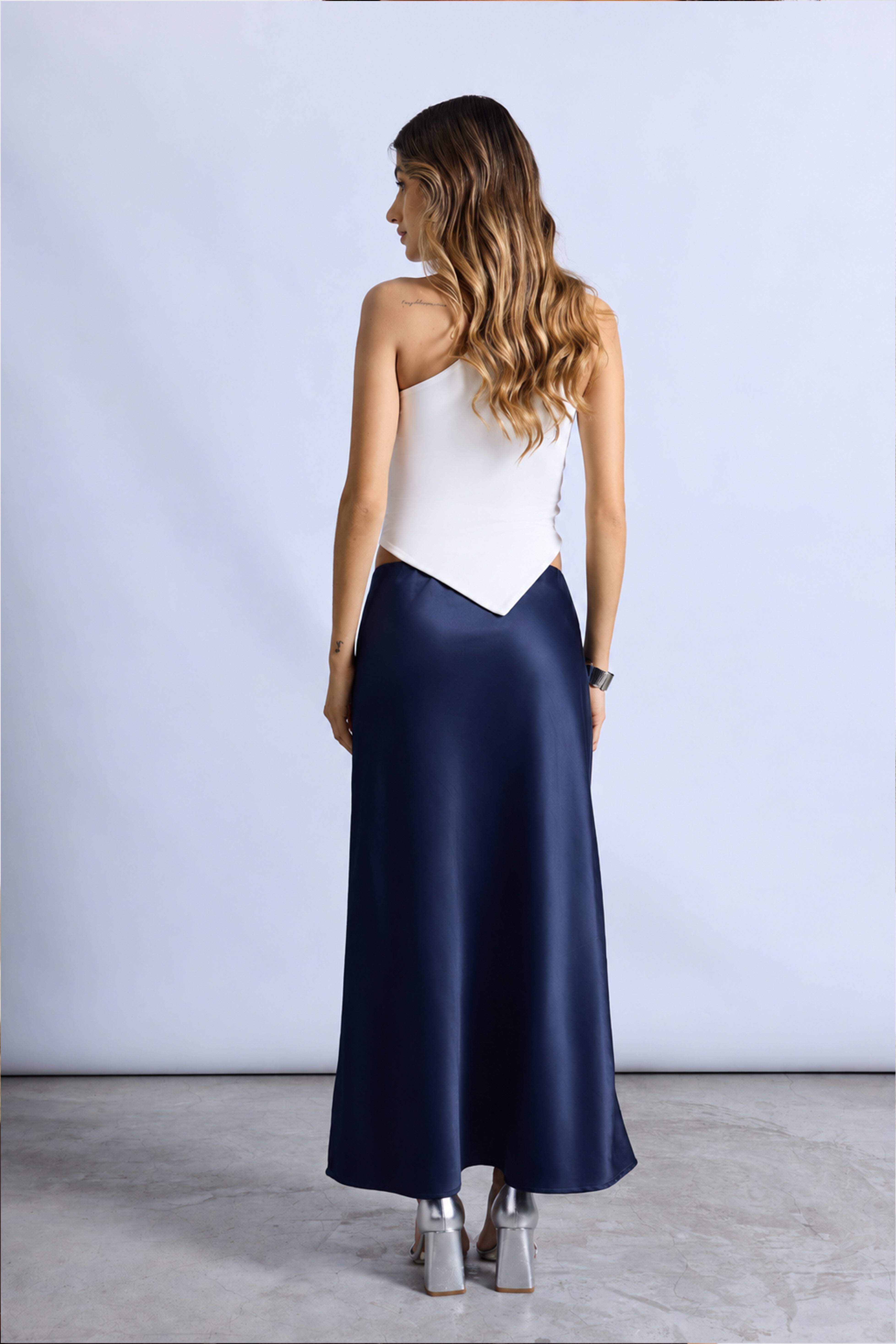 Falda Midi Satinada - Azul
