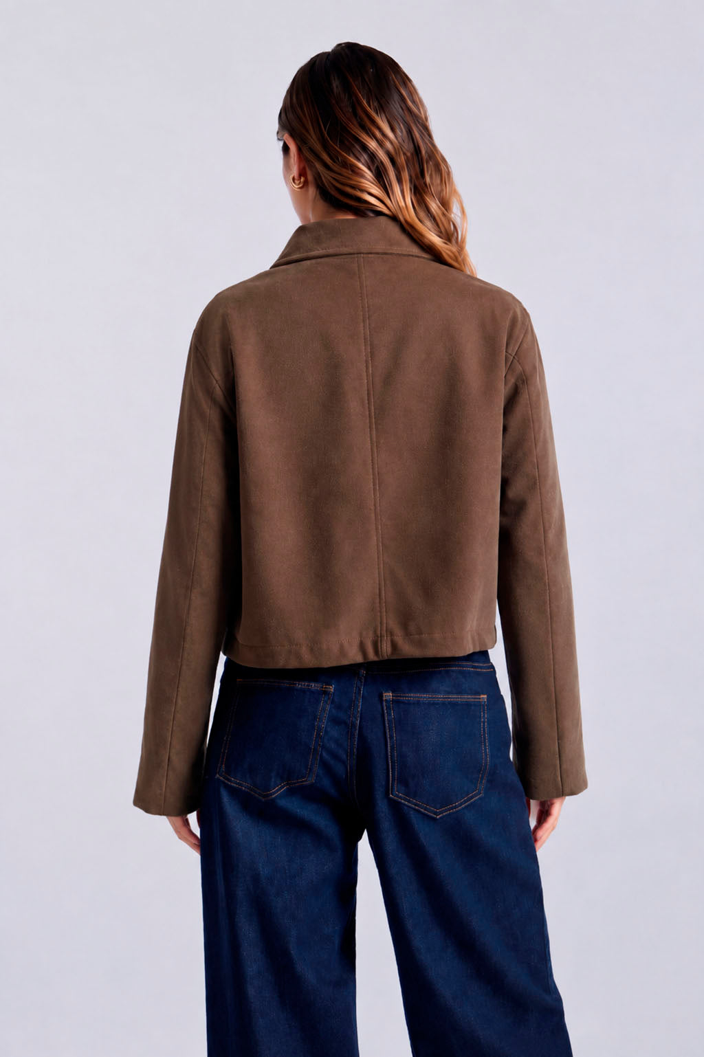 Chaqueta Cropped Solapa Amplia - Marrón