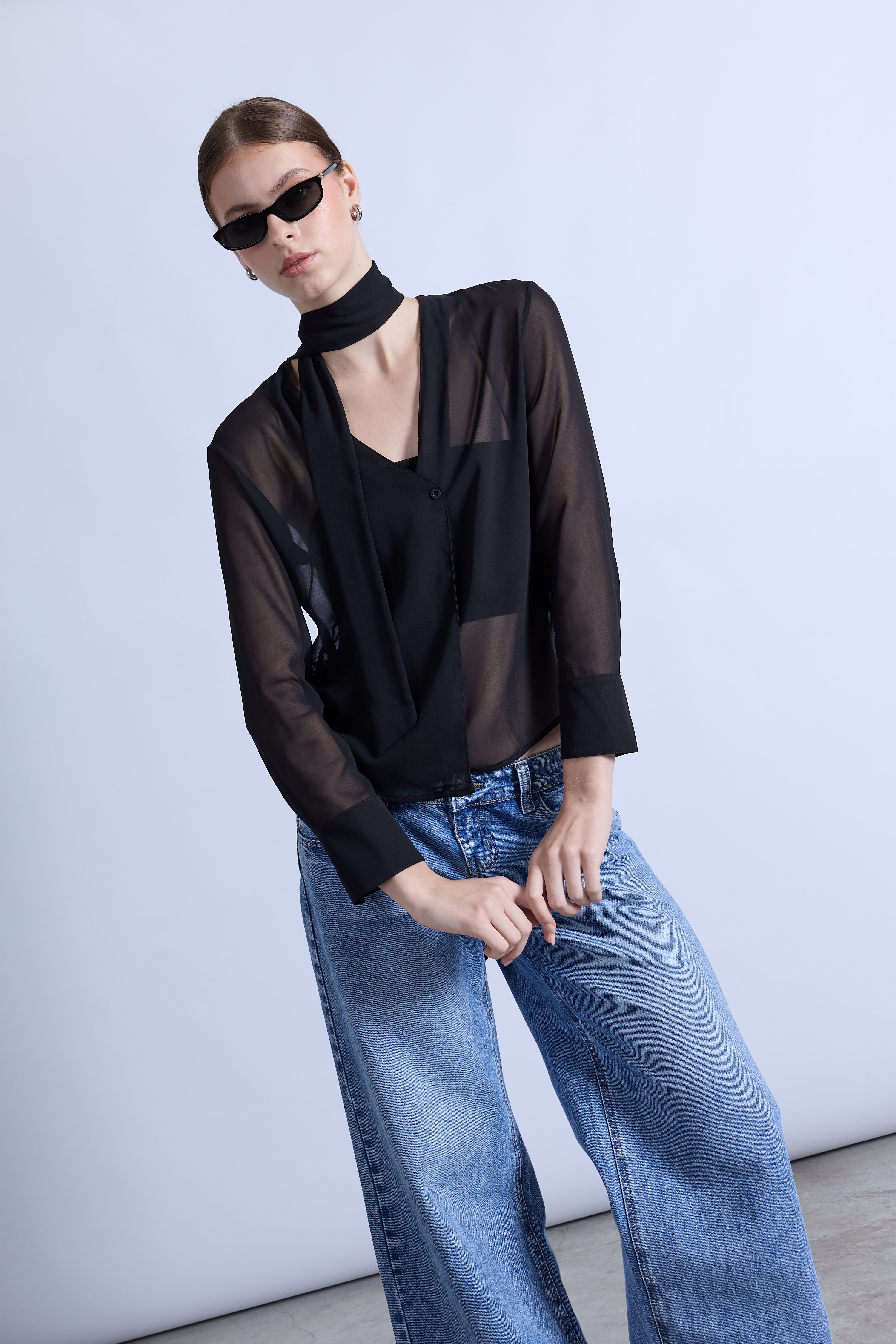 Blusa con Fular - Negro