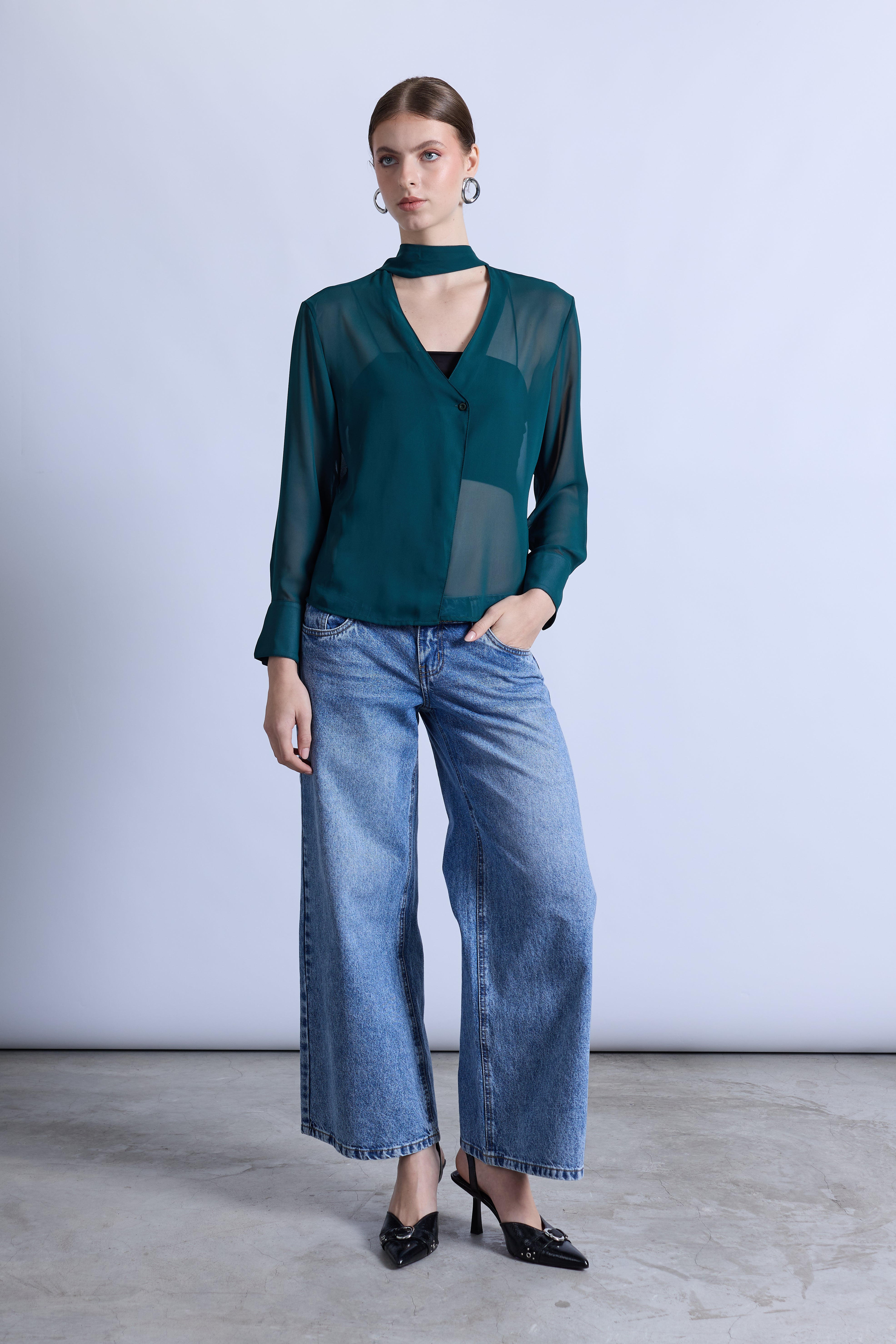 Blusa con Fular - Verde Botella