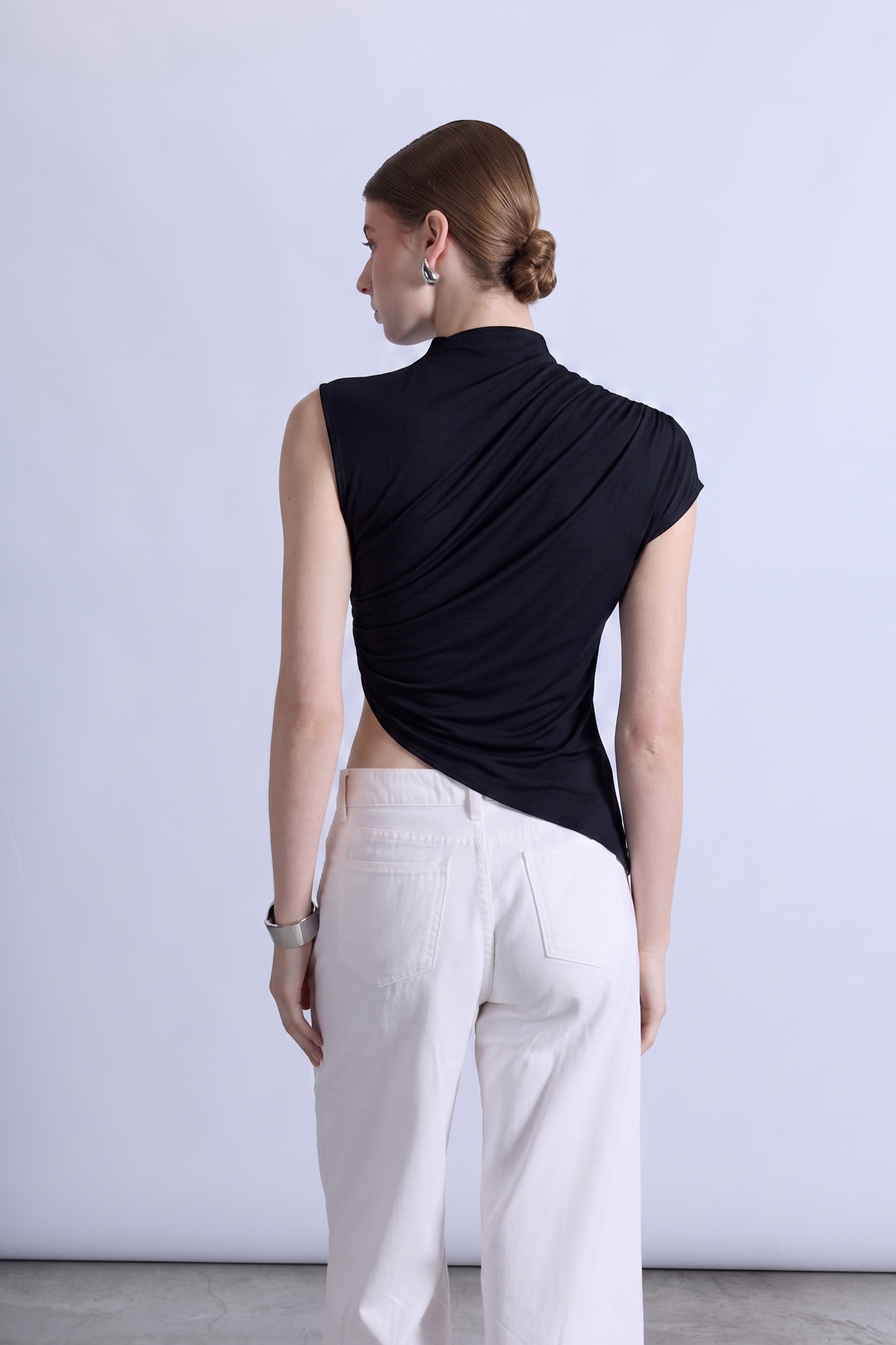 Top Drapeado Cuello Mock - Negro