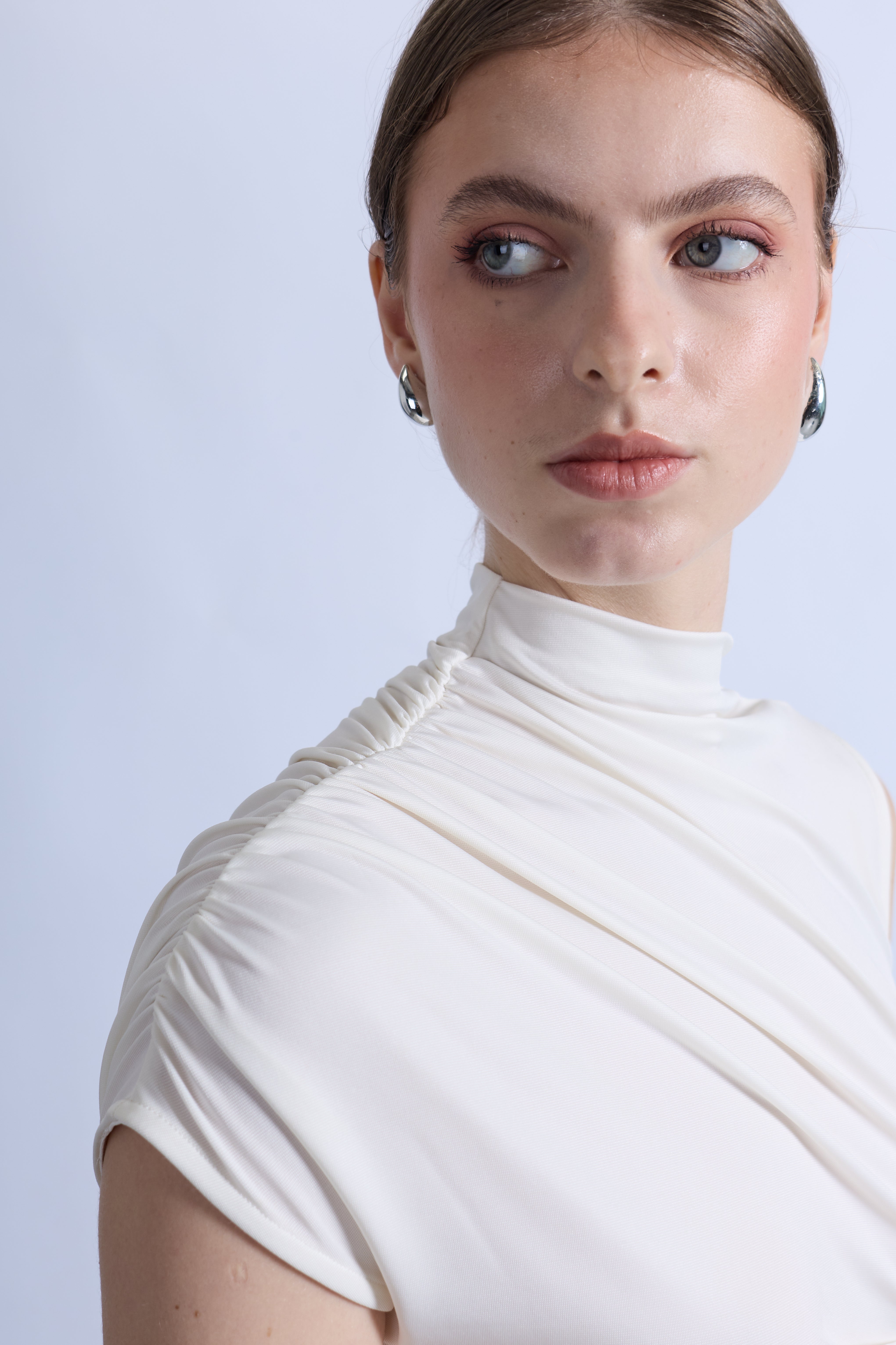 Top Drapeado Cuello Mock - Perla