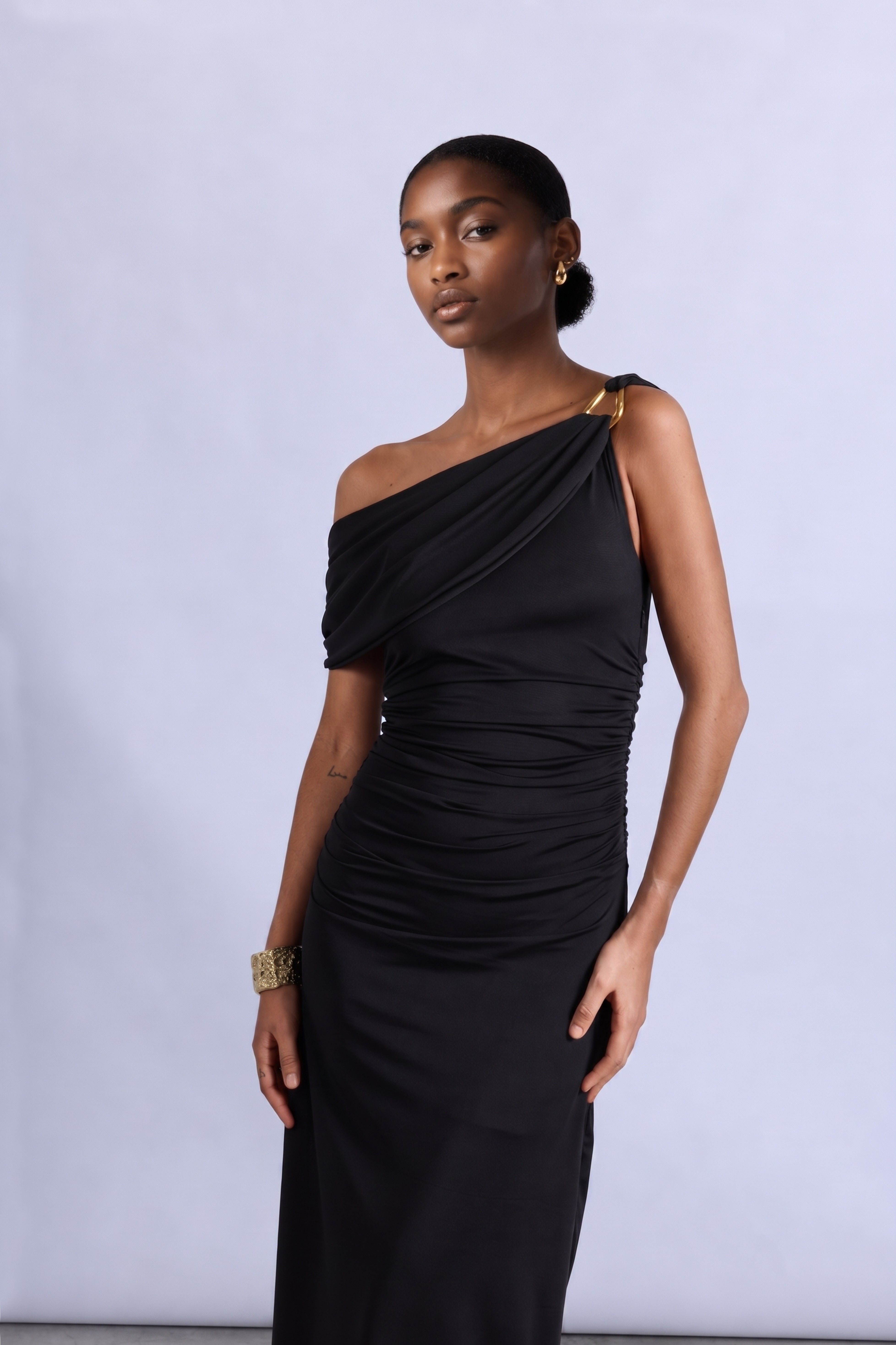 Vestido One Shoulder Drapeado - Negro