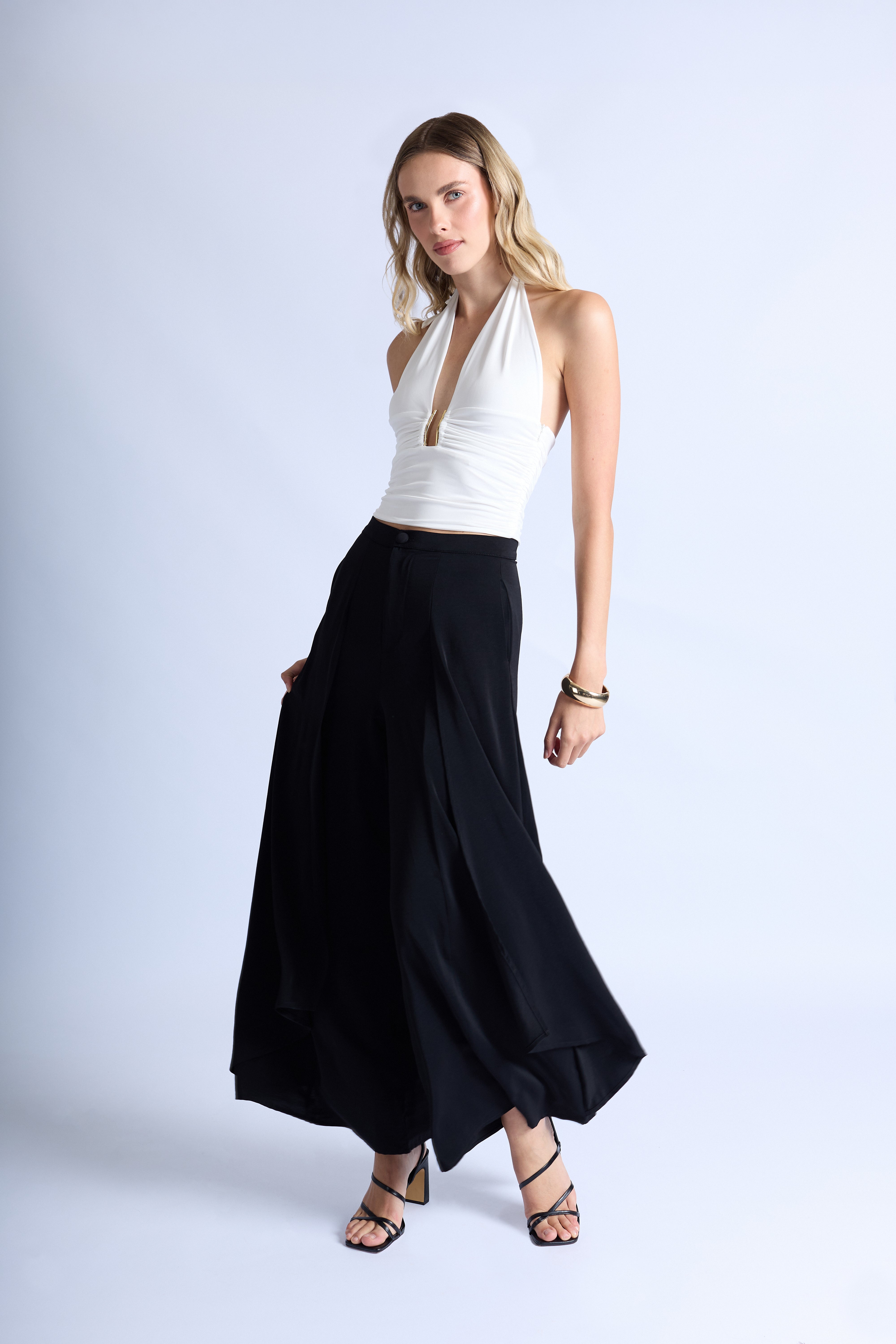 Pantalón Fluido con Volantes - Negro