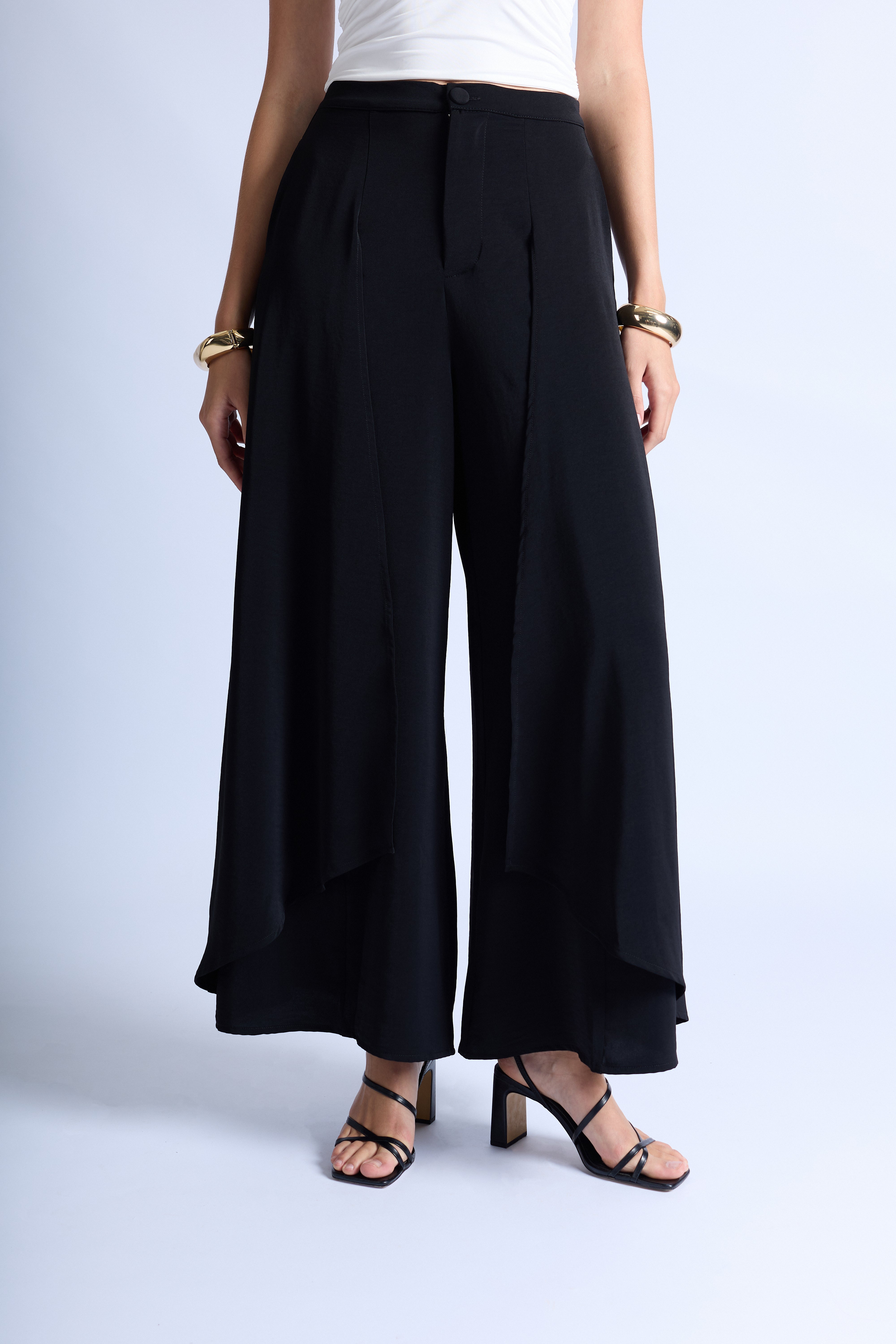 Pantalón Fluido con Volantes - Negro