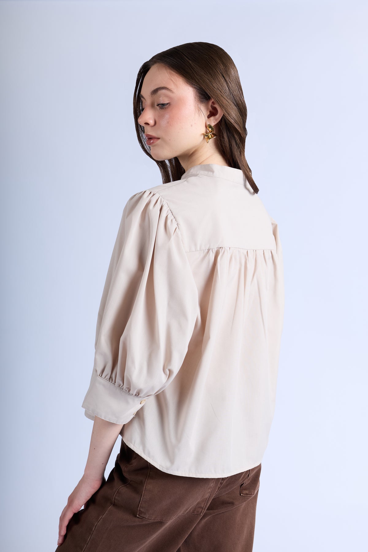 Blusa Manga Abullonada - Beige