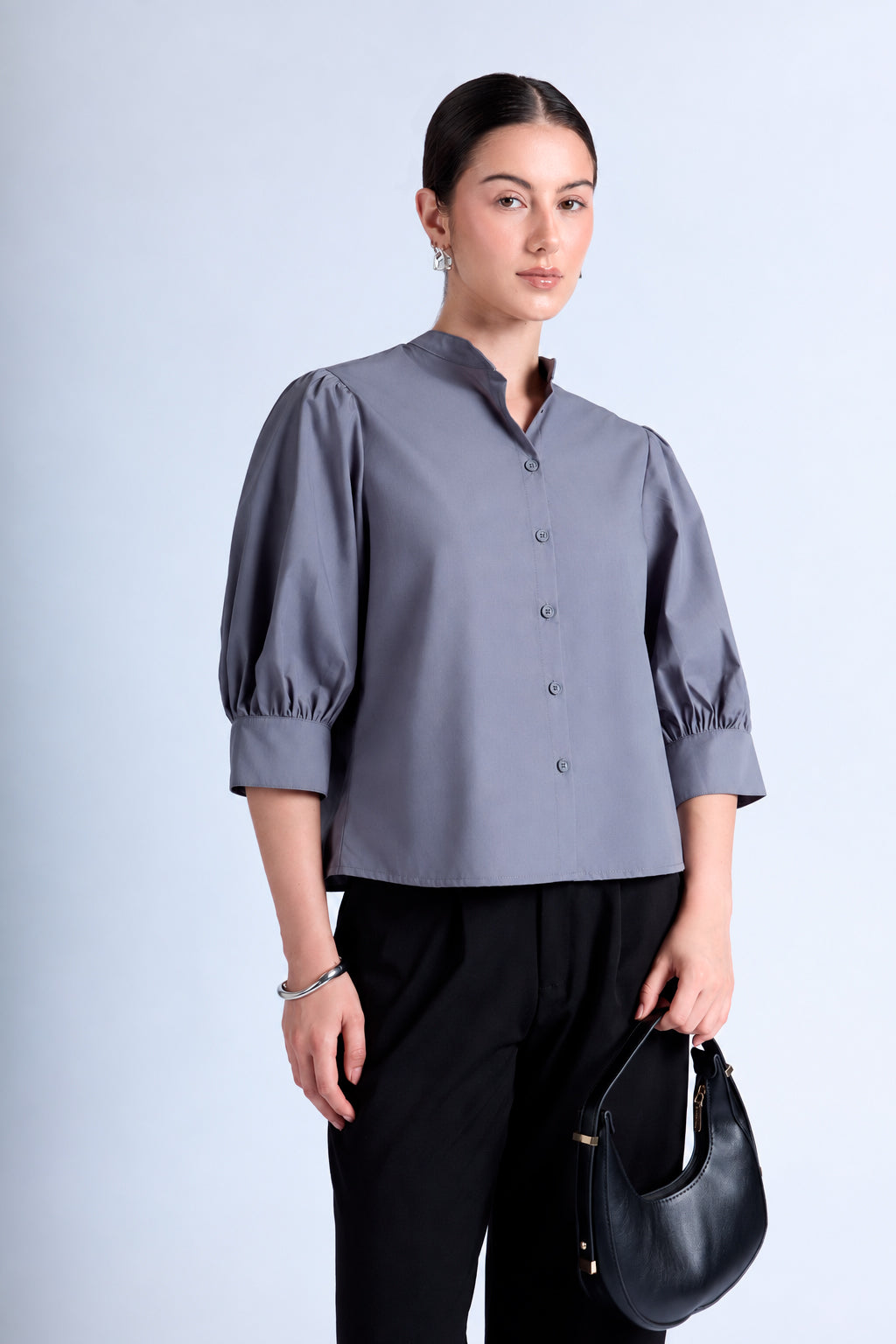 Blusa Manga Abullonada - Plomo