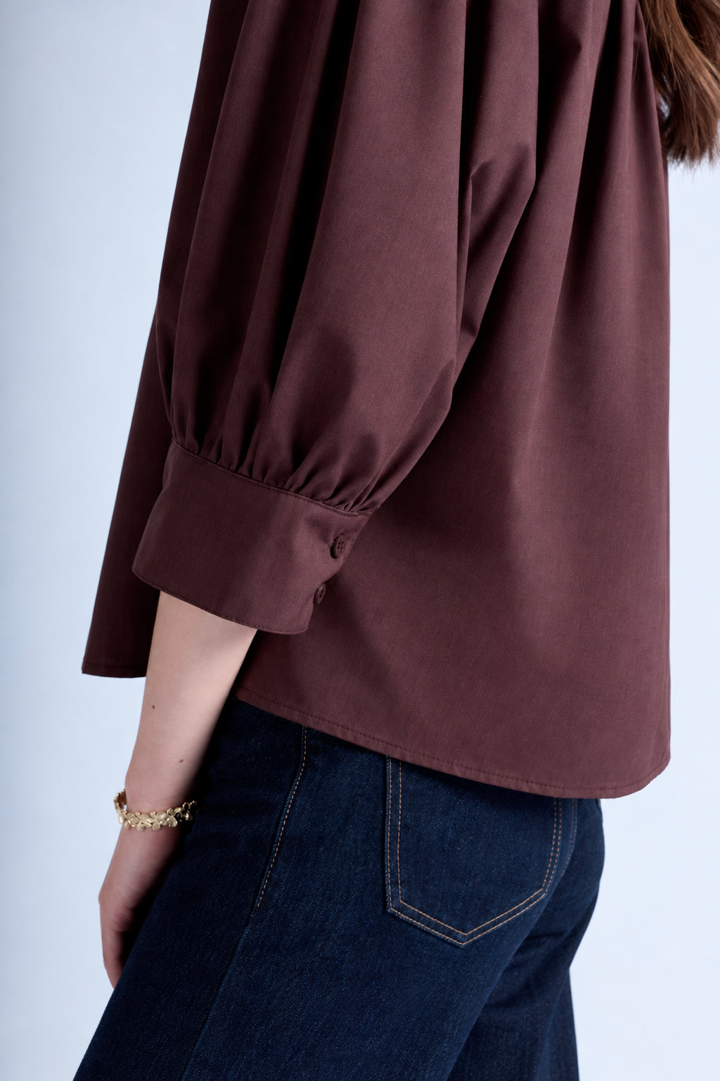 Blusa Manga Abullonada - Marrón