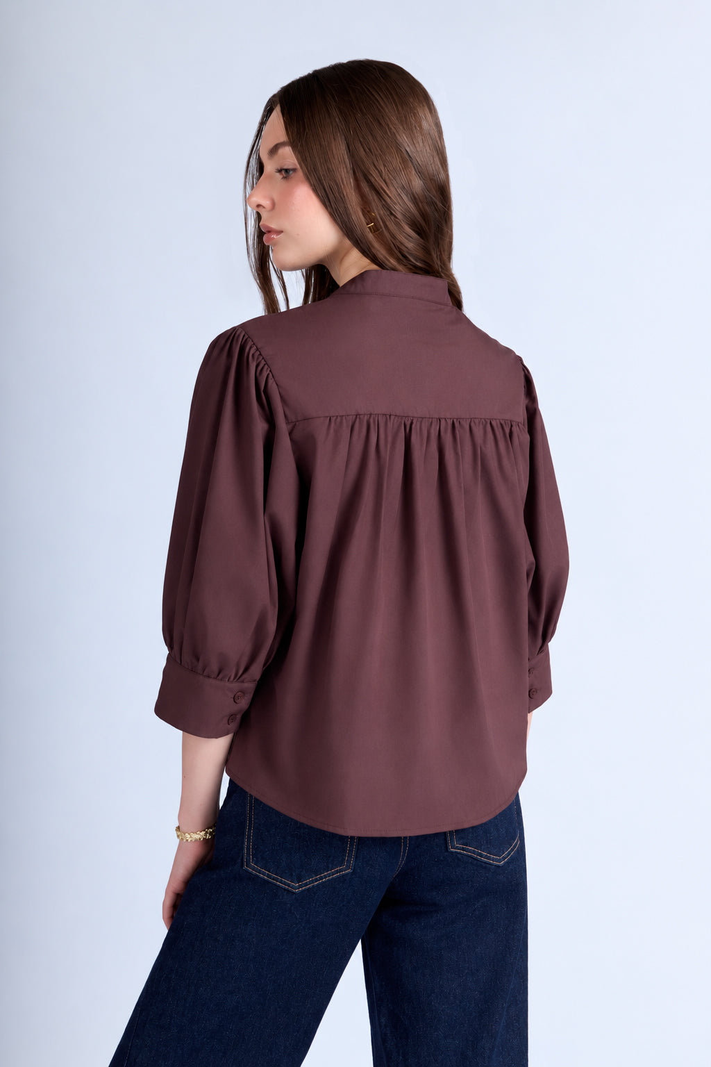 Blusa Manga Abullonada - Marrón