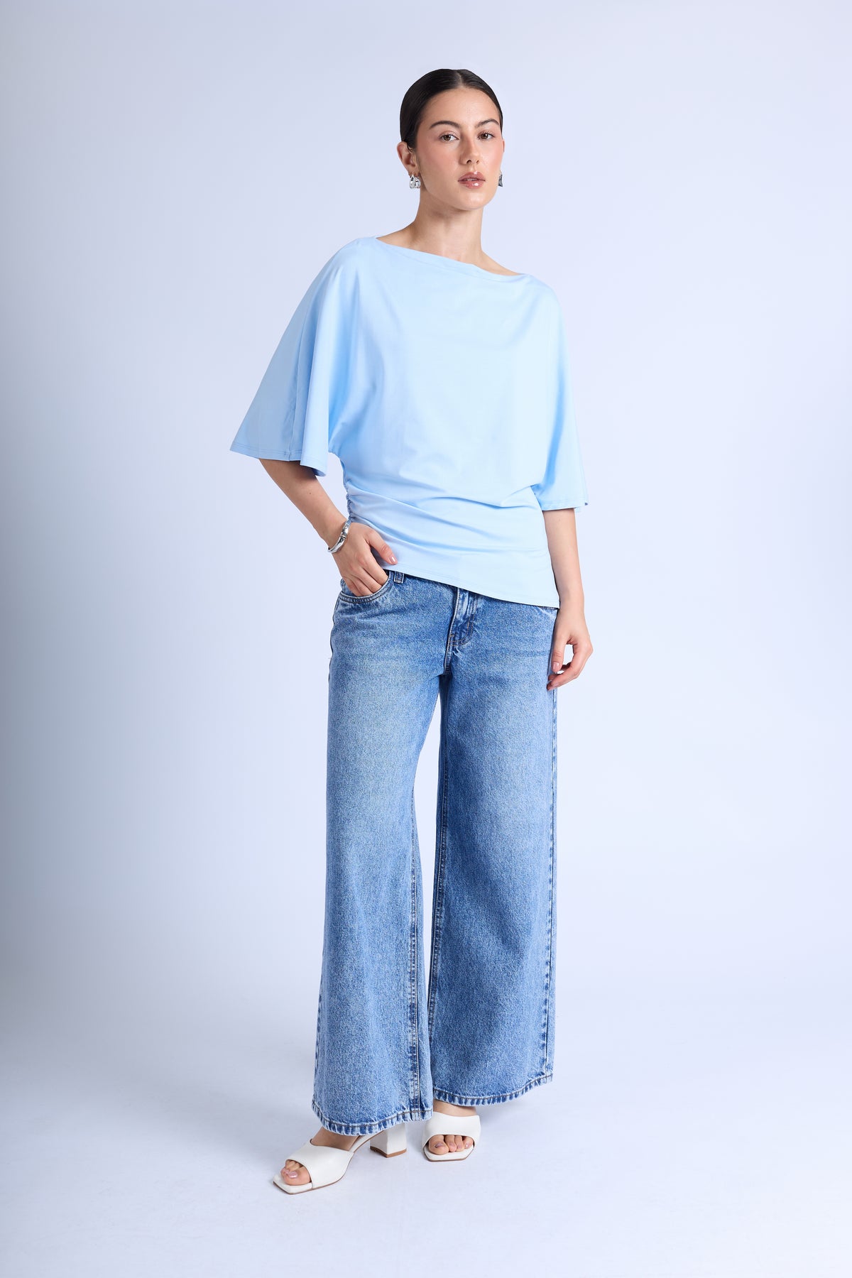 Blusa Básica Manga Amplia - Celeste