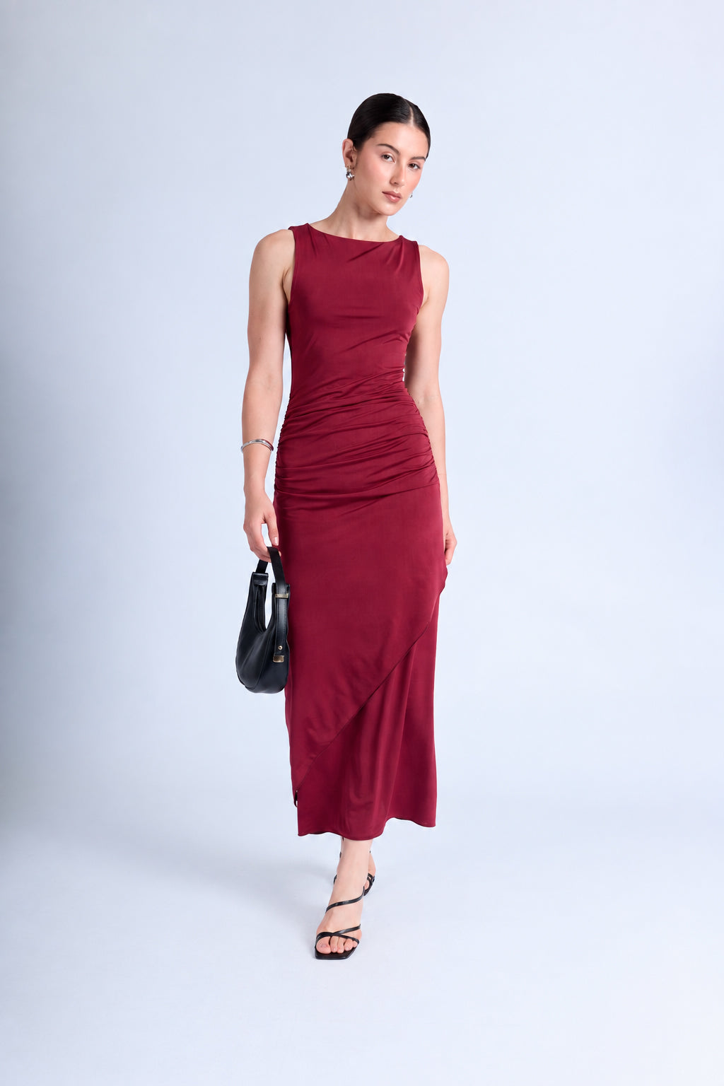 Vestido Midi Asimétrico - Vino