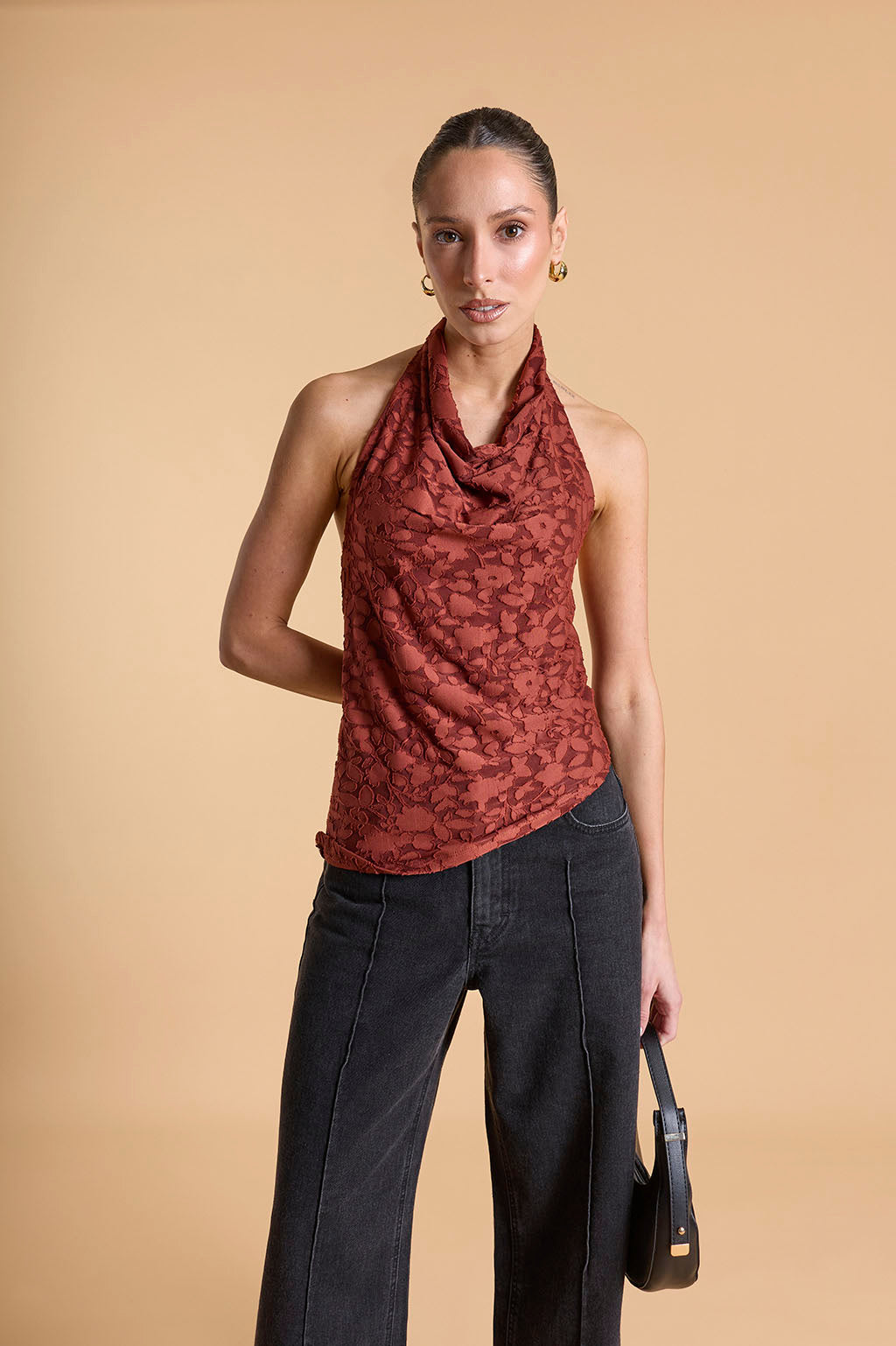 Top Halter Drapeado Textura - Terracota