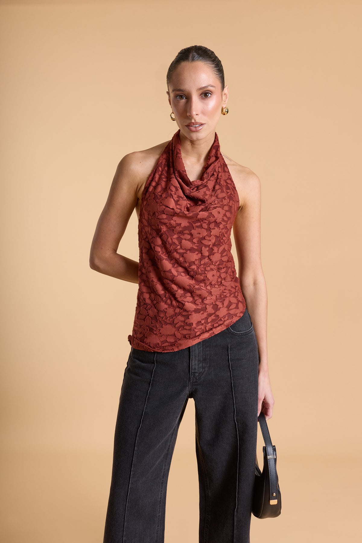 Top Halter Drapeado Textura - Terracota