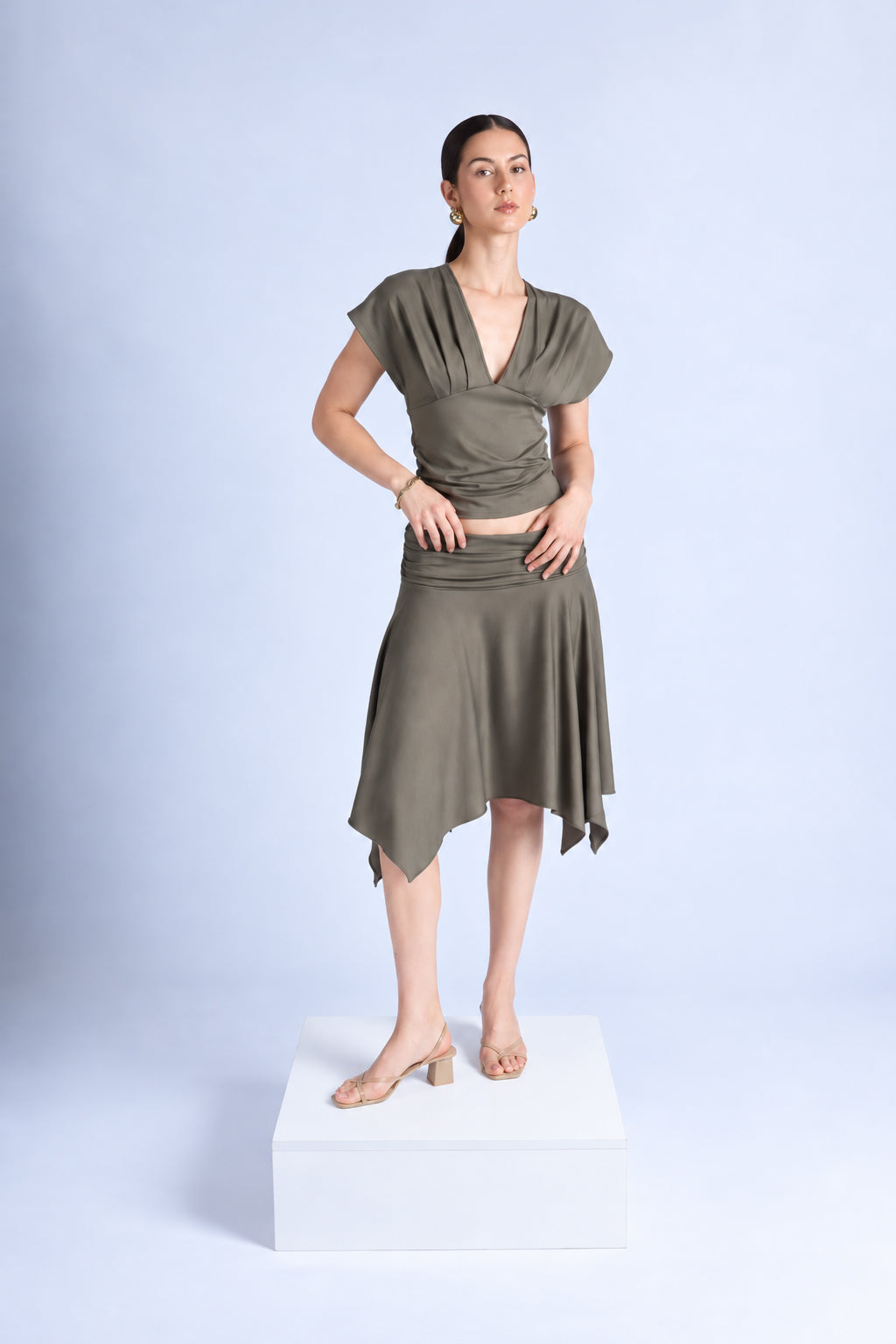 Top Drapeado Escote en V - Verde Musgo