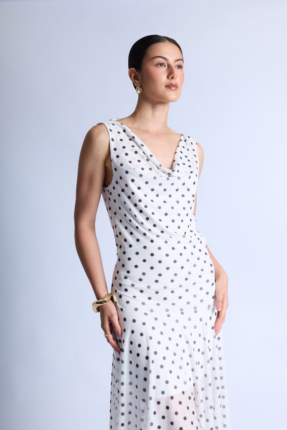 Vestido Drapeado Polka Dots - Perla