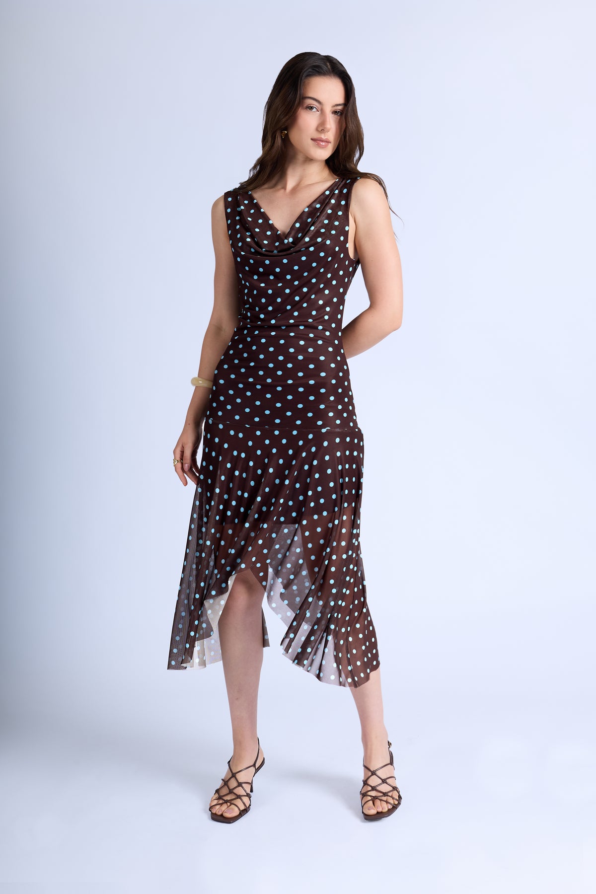 Vestido Drapeado Polka Dots - Marrón