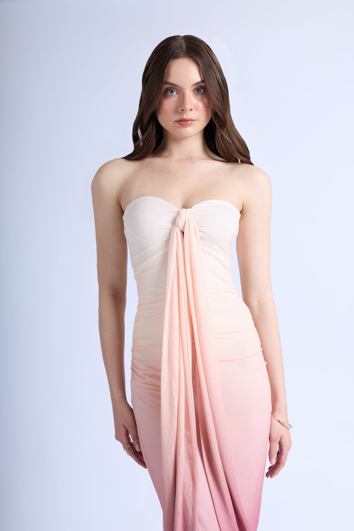 Vestido Mesh Strapless - Rosado